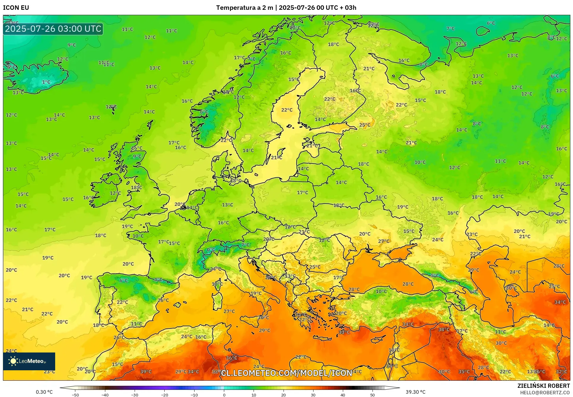 ICON model - Europa, Temperatura a 2 m
