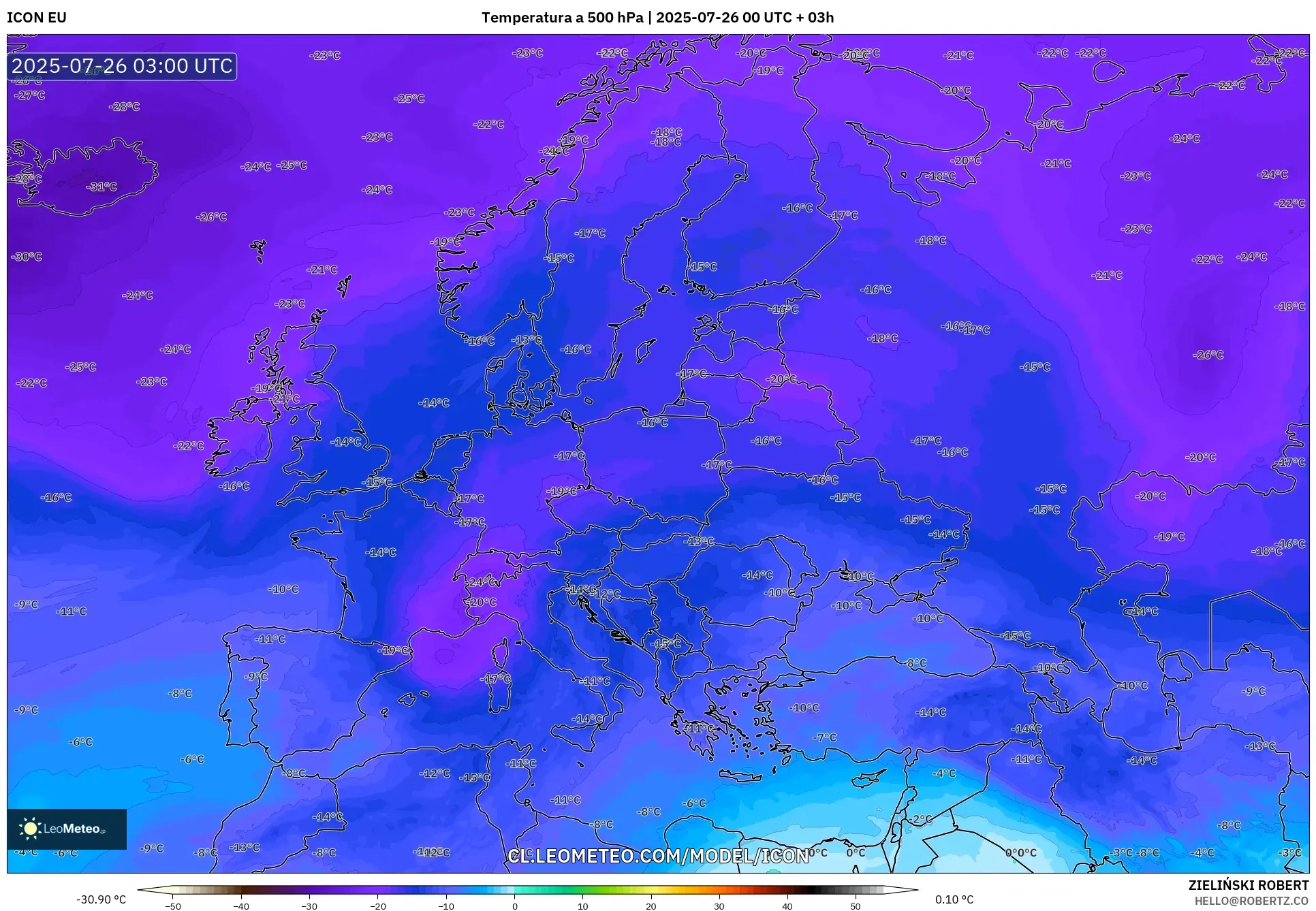 ICON model - Europa, Temperatura a 500 hPa
