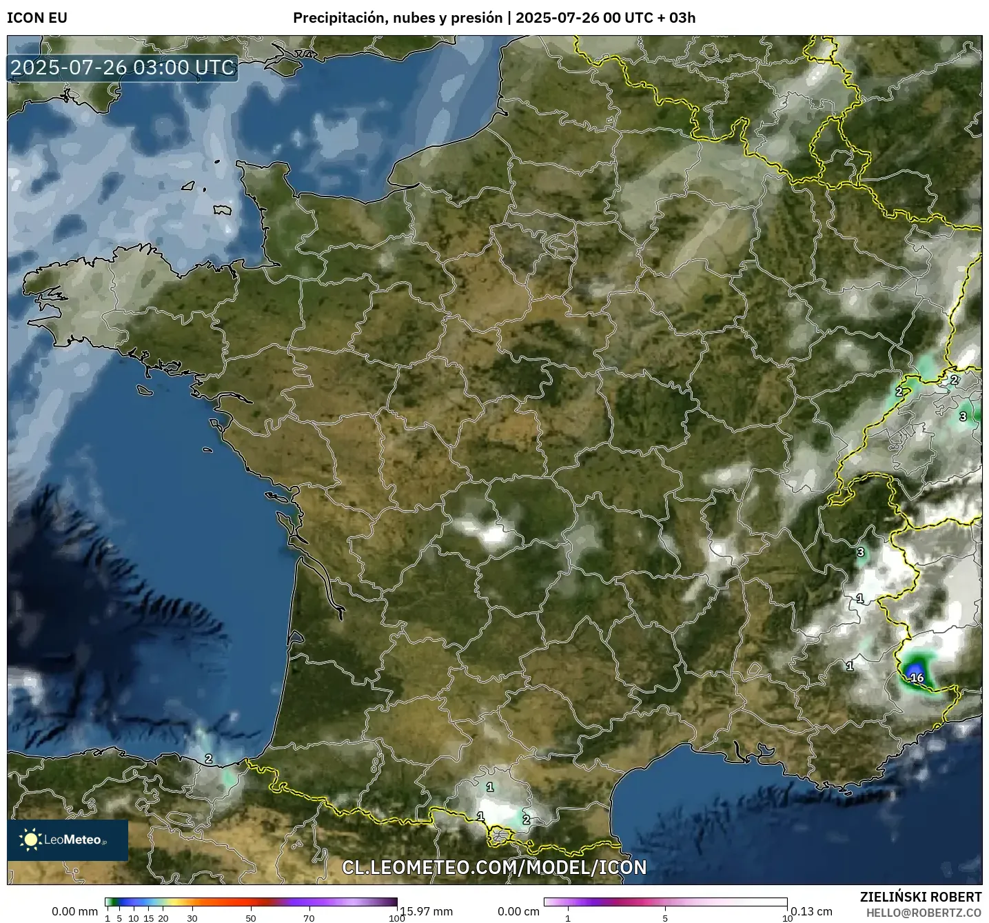 ICON model - Francia, Precipitación, nubes y presión