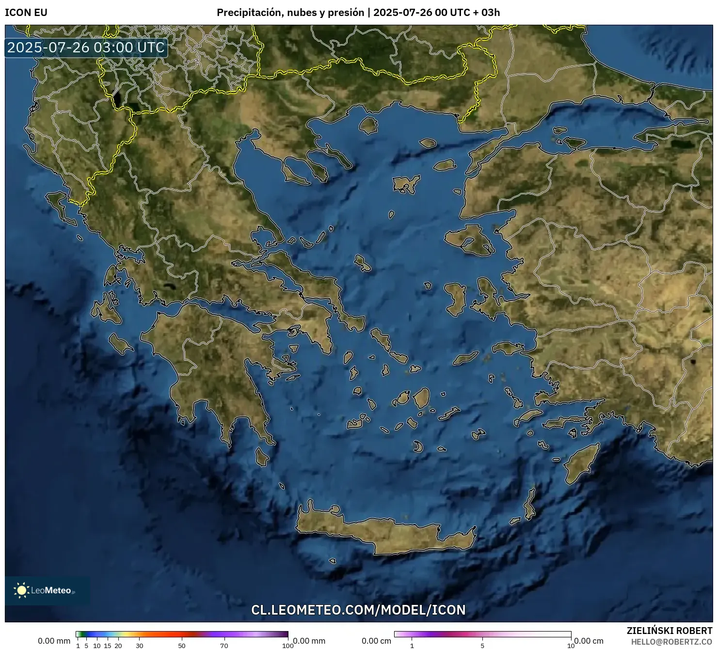 ICON model - Grecia, Precipitación, nubes y presión