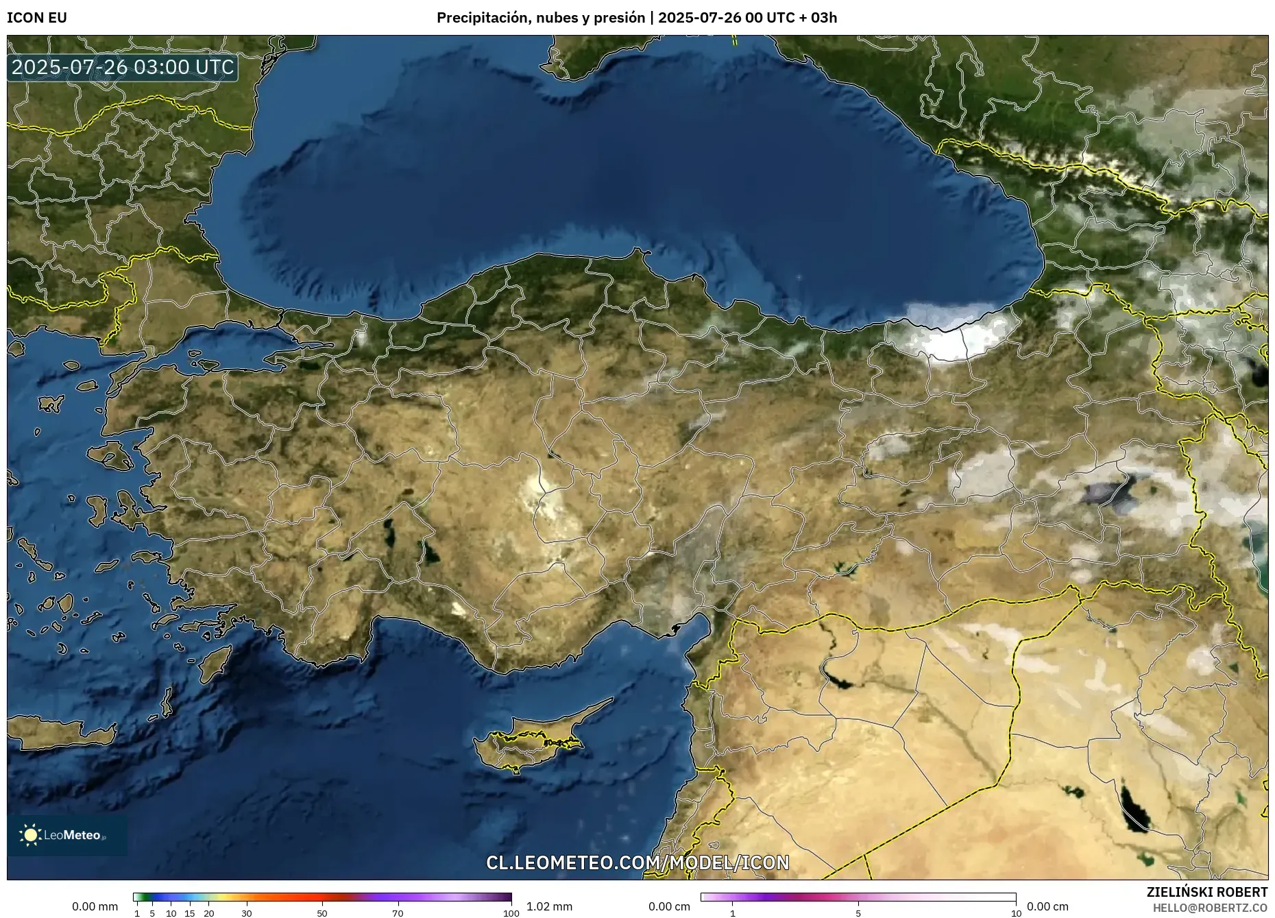 ICON model - Turquía, Precipitación, nubes y presión