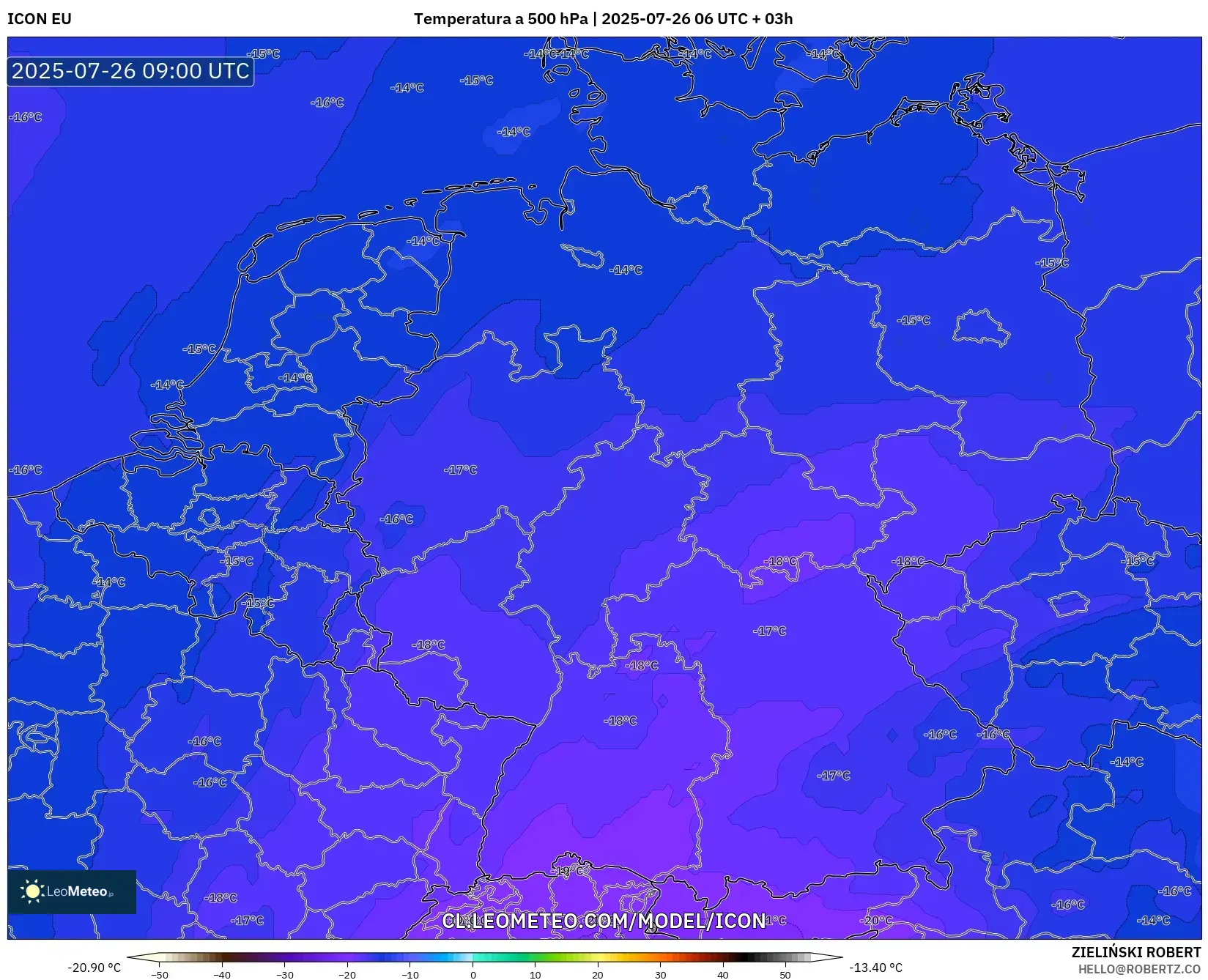 ICON model - Alemania, Temperatura a 500 hPa