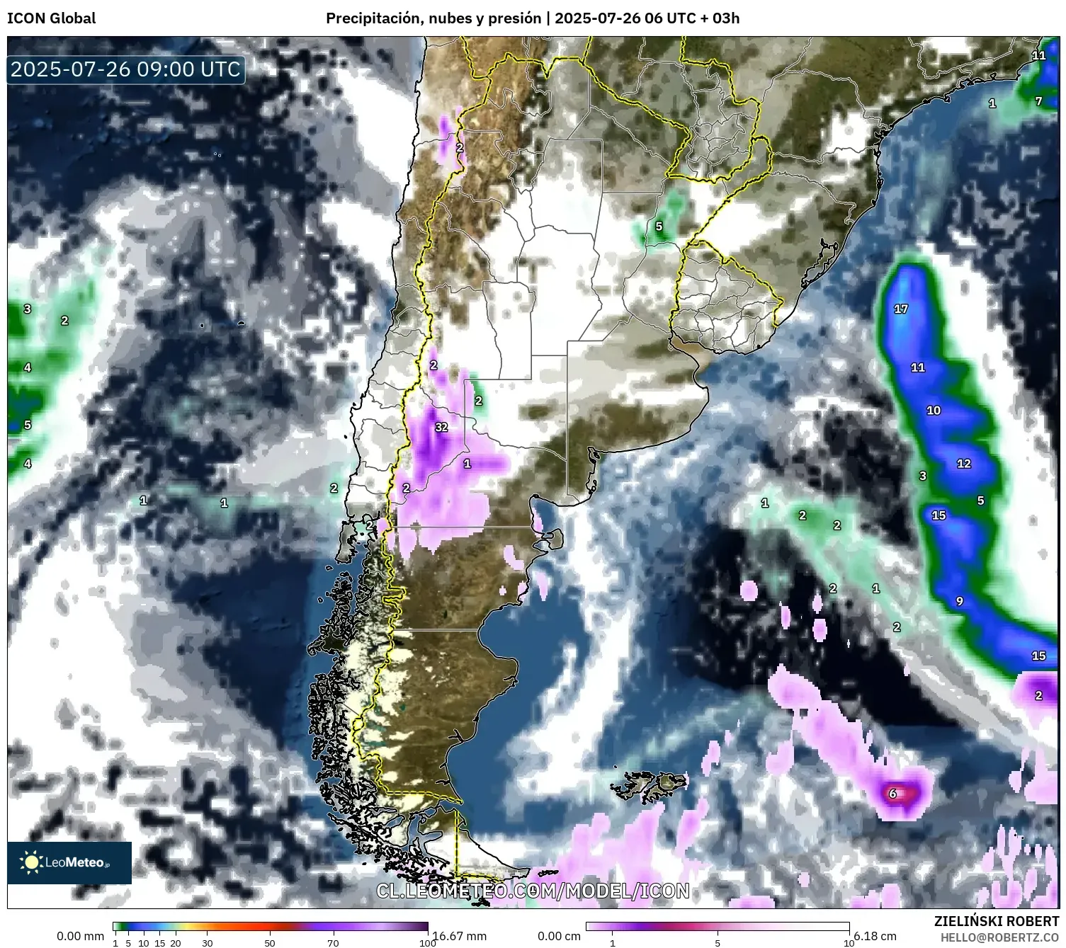 ICON model - Argentina, Precipitación, nubes y presión