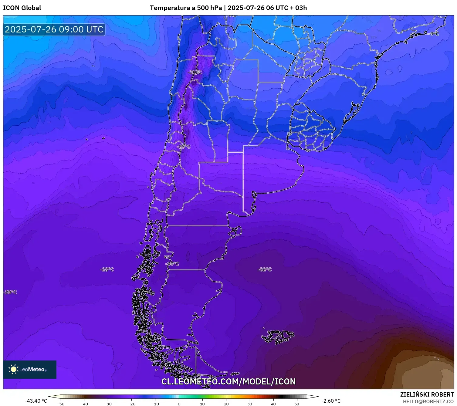 ICON model - Argentina, Temperatura a 500 hPa