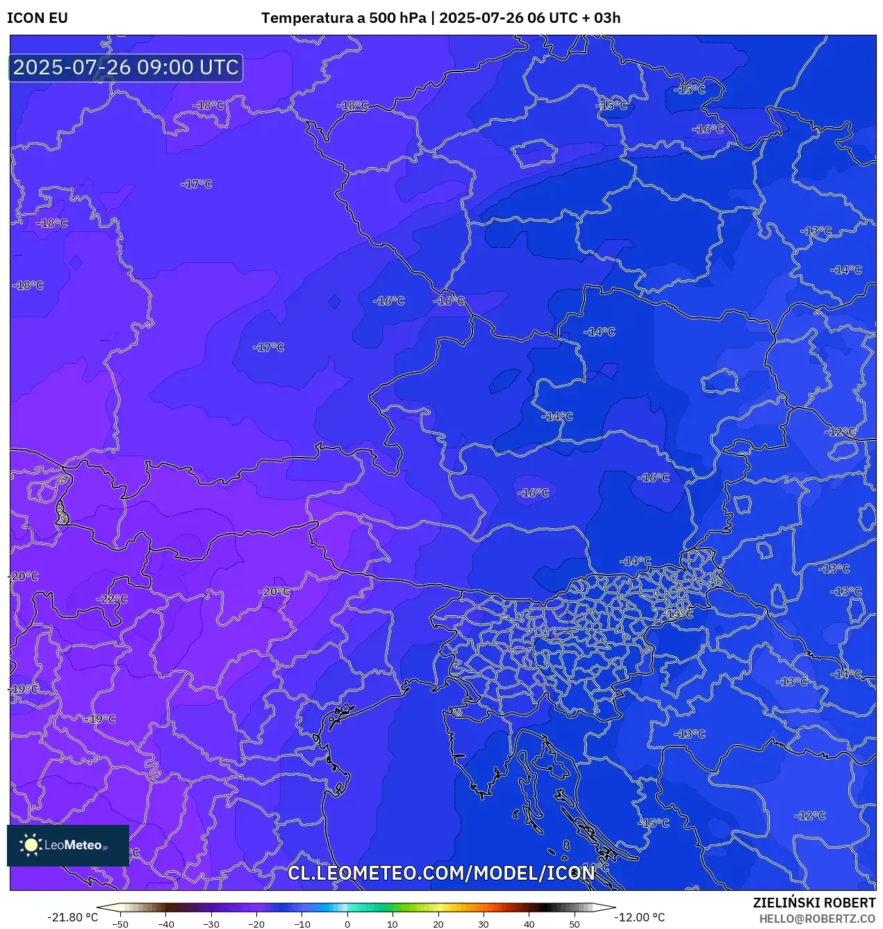 ICON model - Austria, Temperatura a 500 hPa