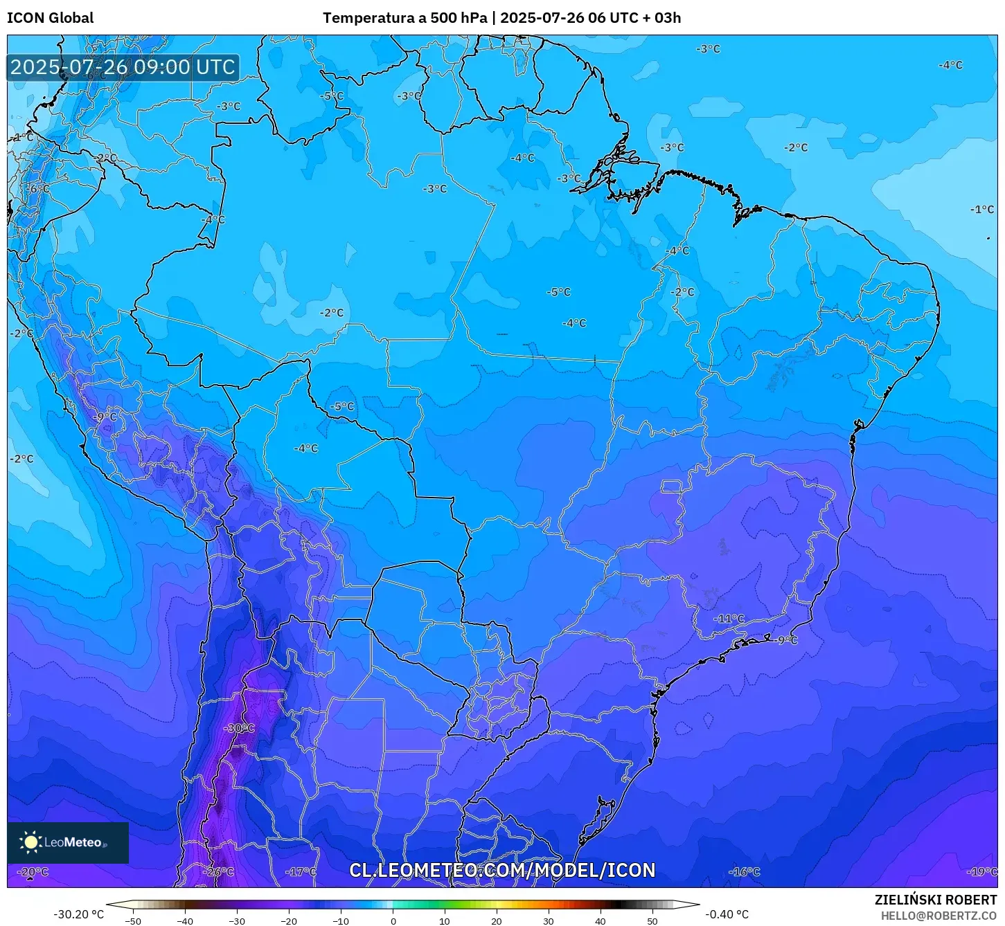ICON model - Brasil, Temperatura a 500 hPa