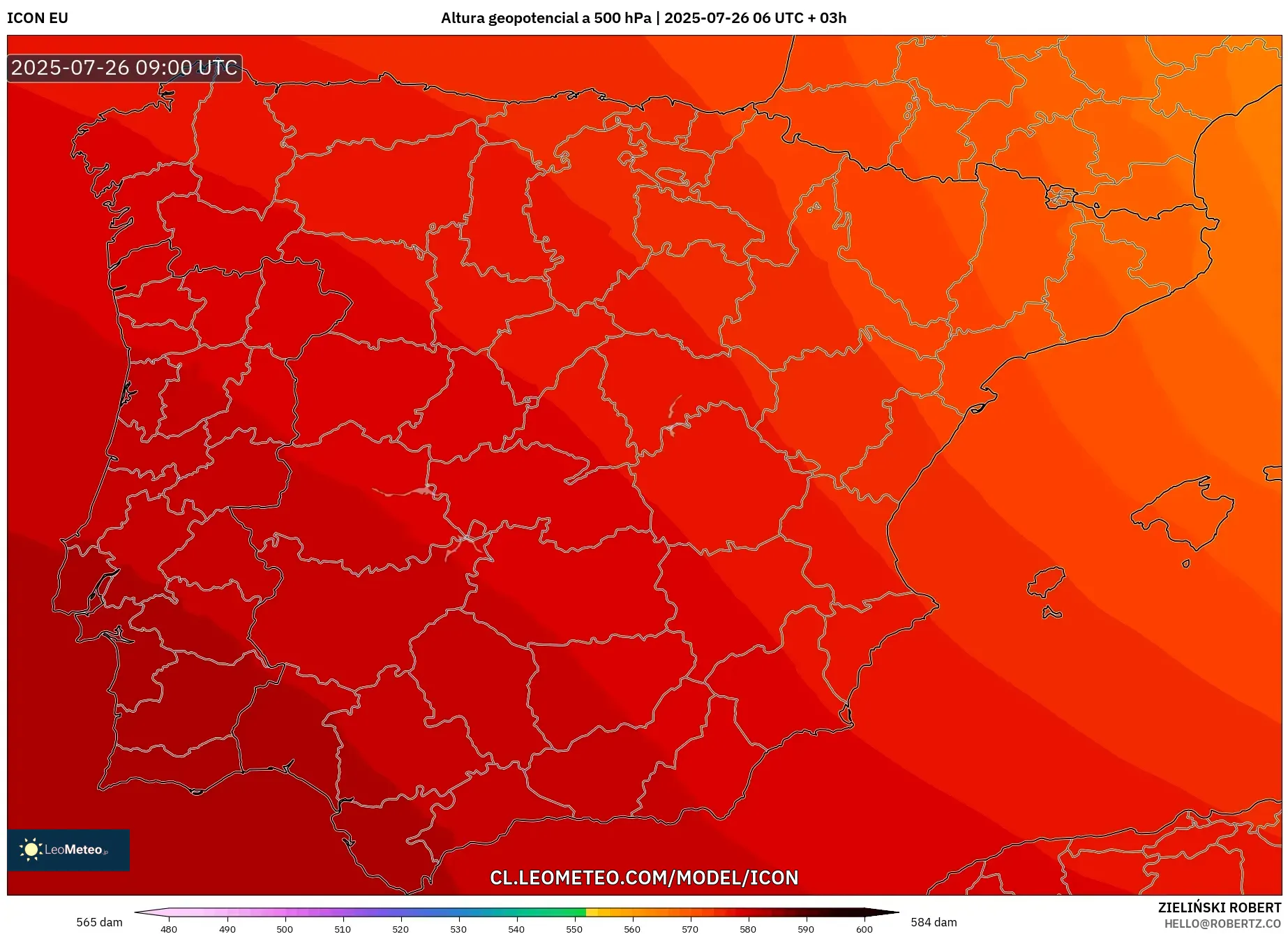 ICON model - España, Altura geopotencial a 500 hPa