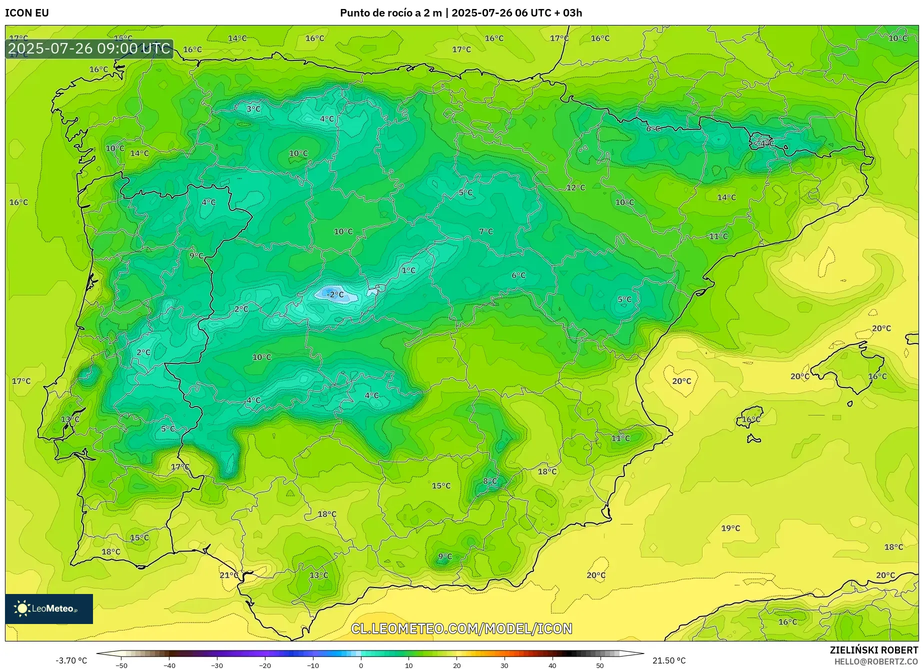 ICON model - España, Punto de rocío a 2 m