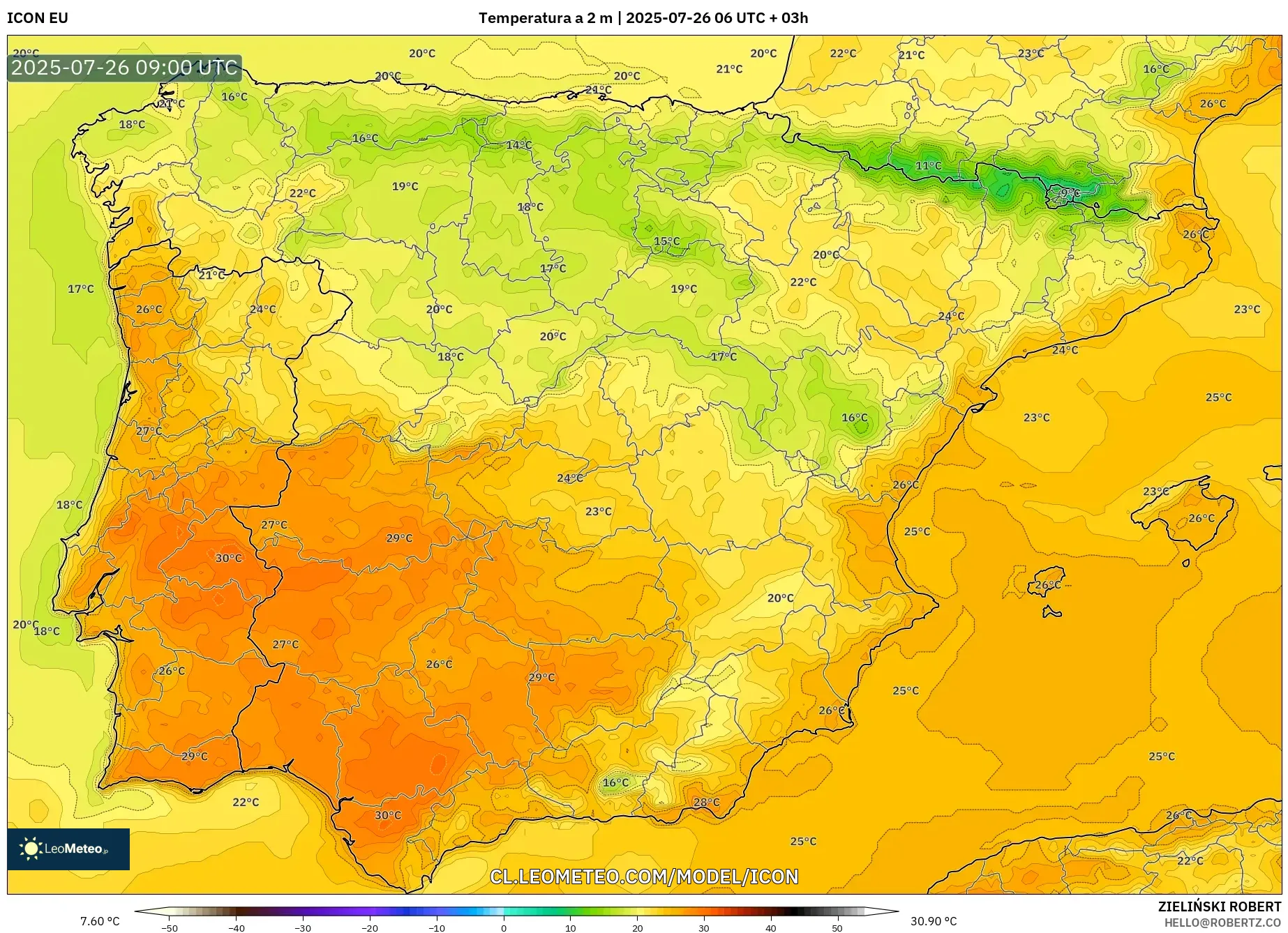 ICON model - España, Temperatura a 2 m