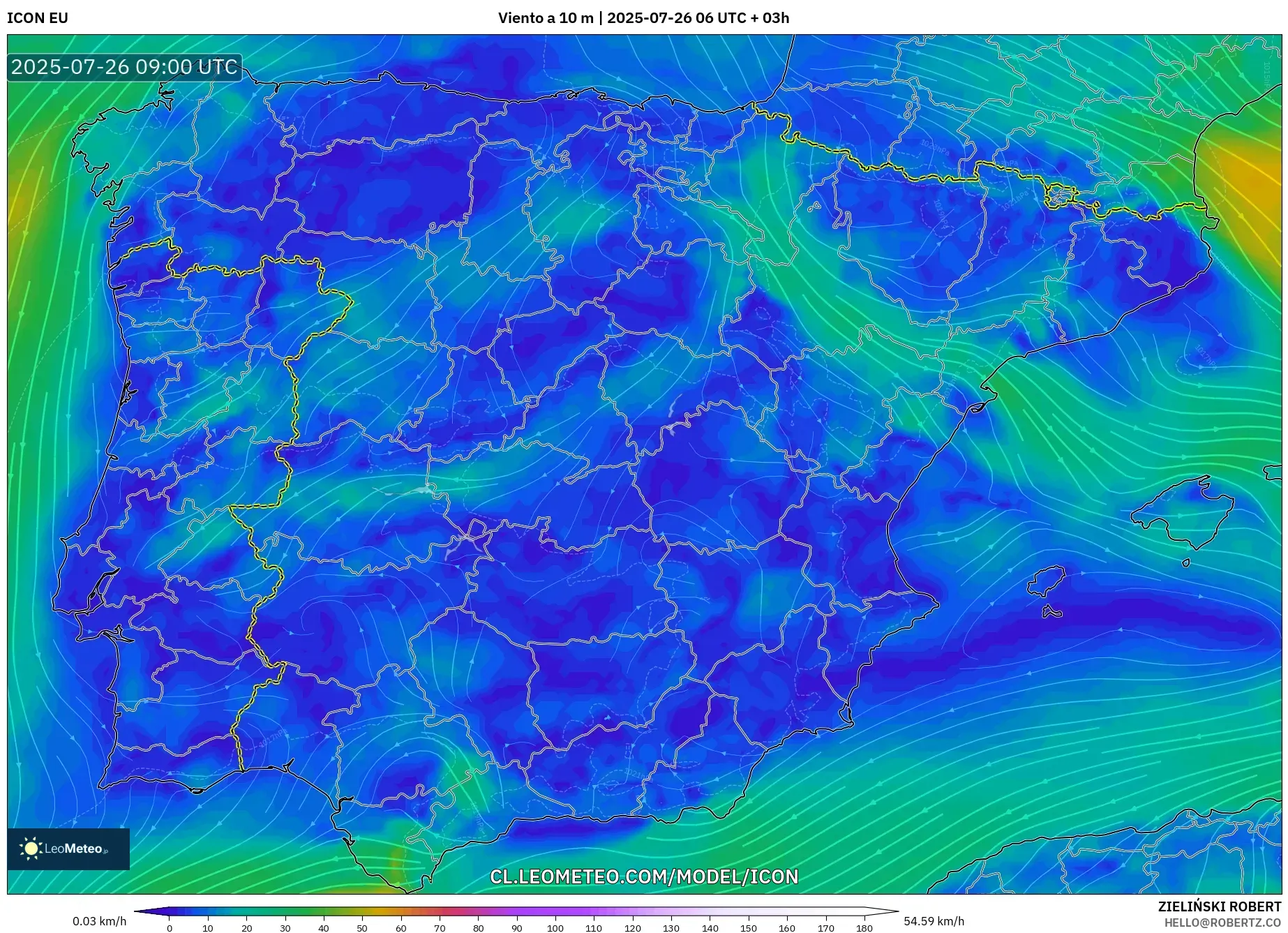 ICON model - España, Viento a 10 m