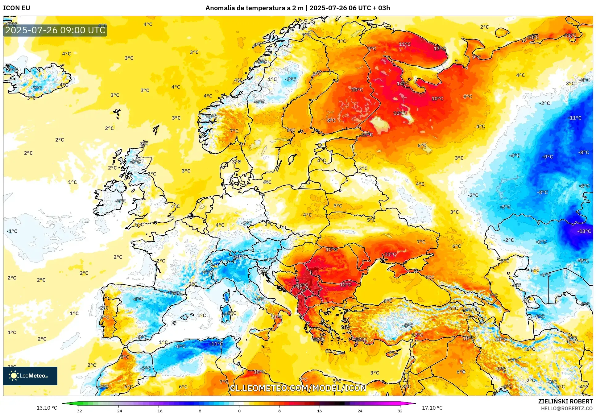 ICON model - Europa, Anomalía de temperatura a 2 m