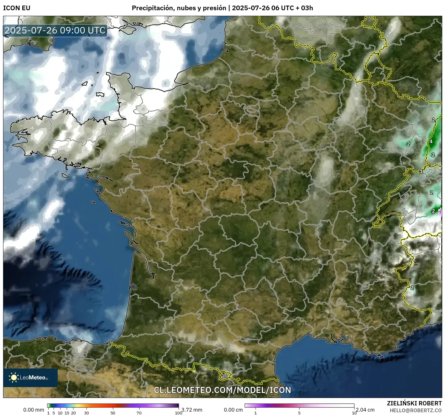 ICON model - Francia, Precipitación, nubes y presión