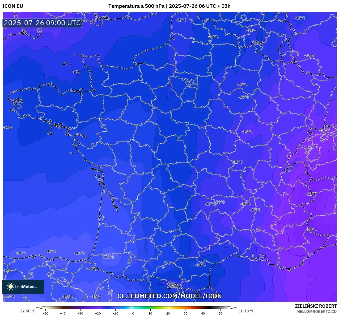 ICON model - Francia, Temperatura a 500 hPa