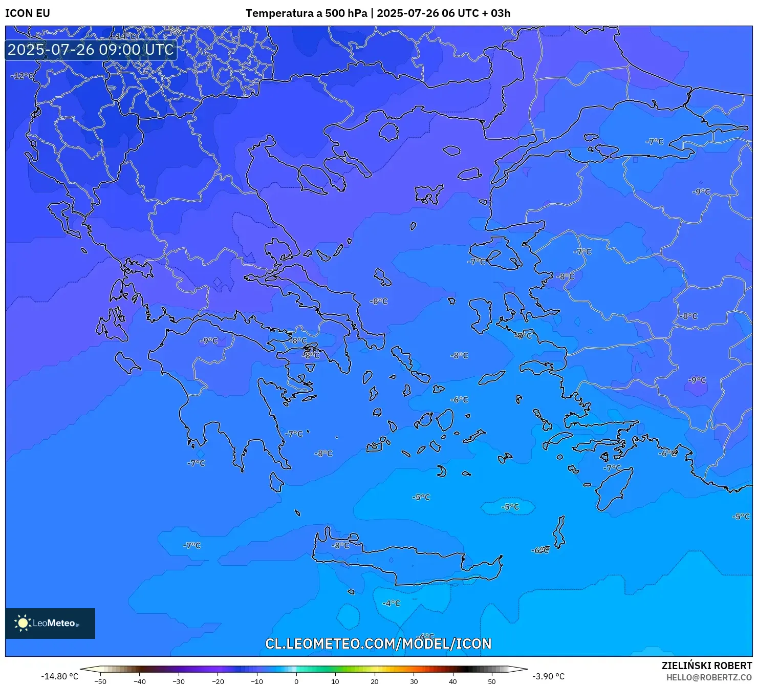 ICON model - Grecia, Temperatura a 500 hPa