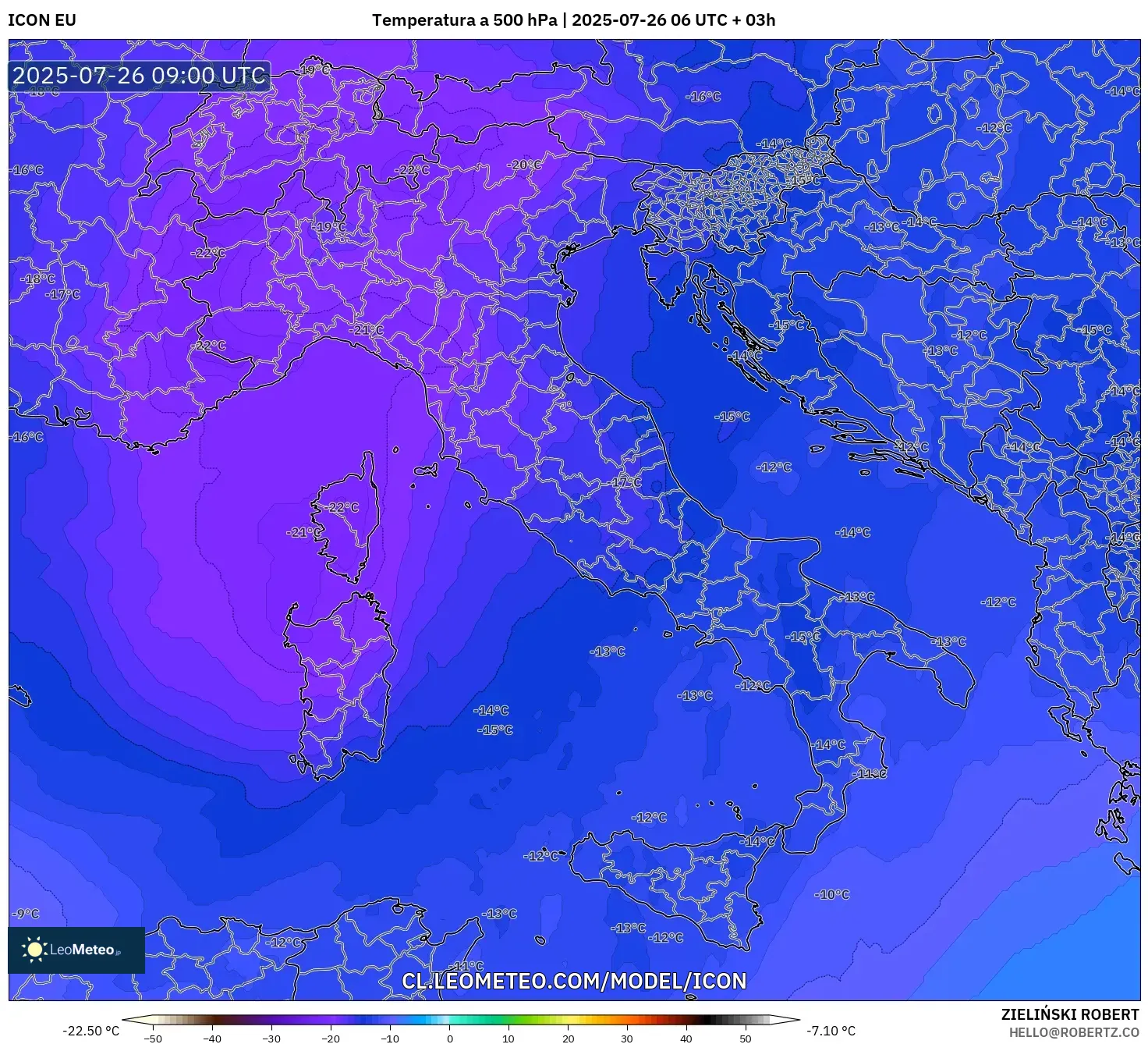 ICON model - Italia, Temperatura a 500 hPa