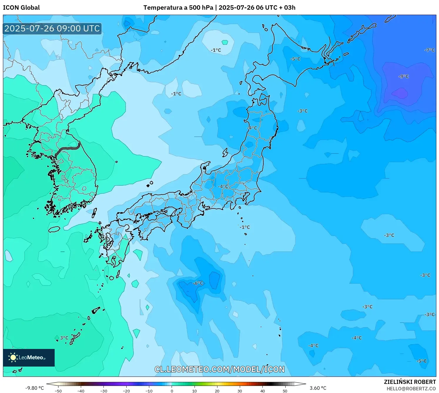 ICON model - Japón, Temperatura a 500 hPa