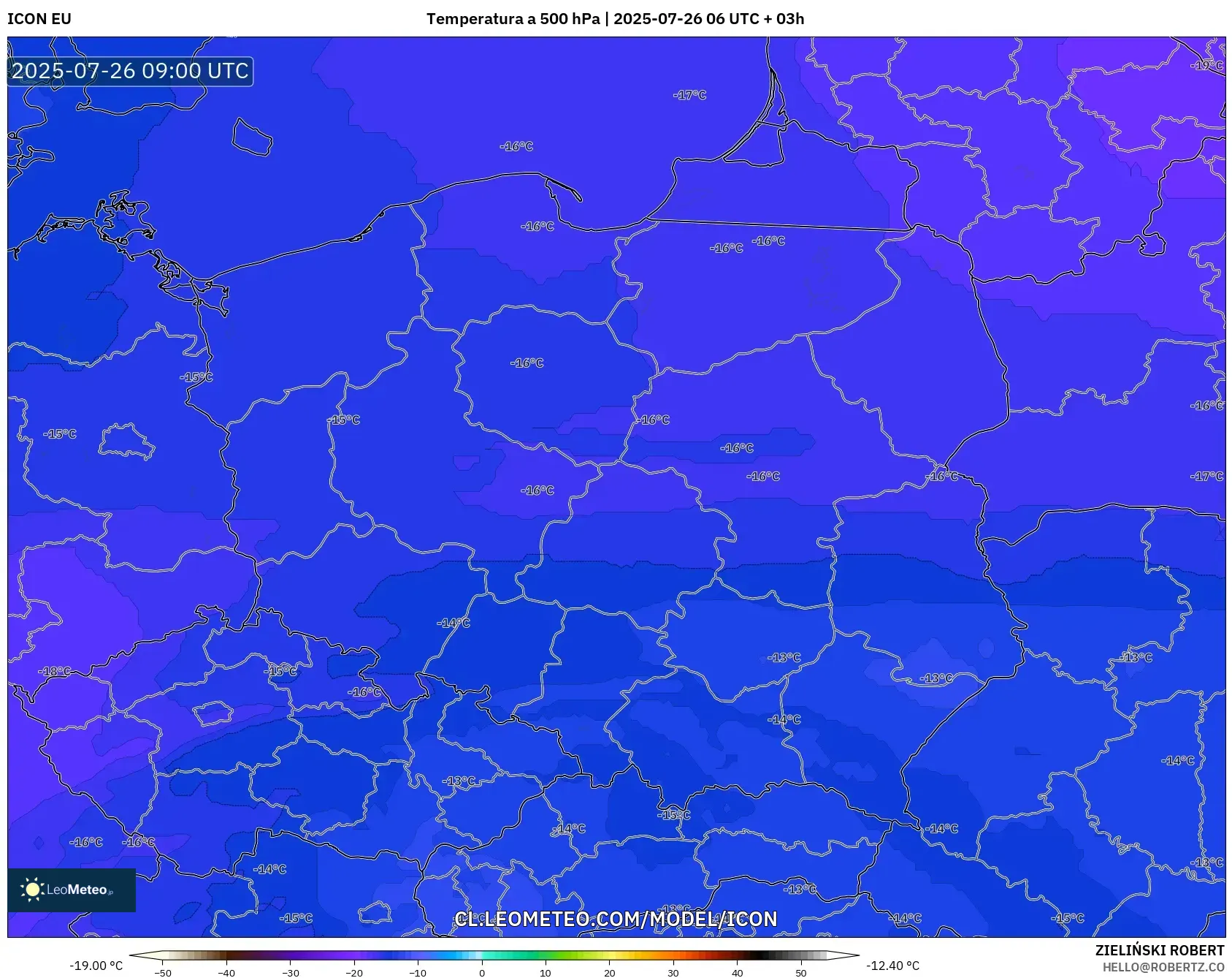ICON model - Polonia, Temperatura a 500 hPa