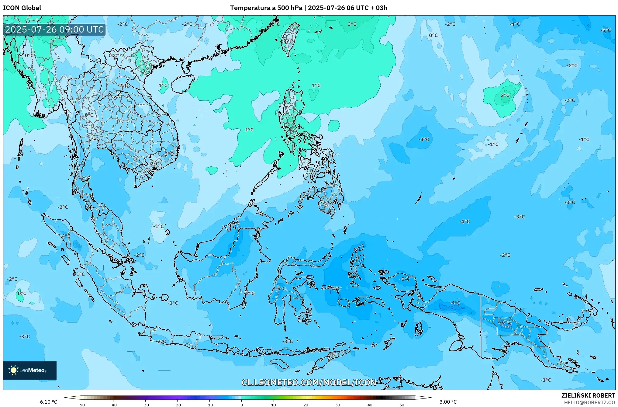 ICON model - Sudeste Asiático, Temperatura a 500 hPa