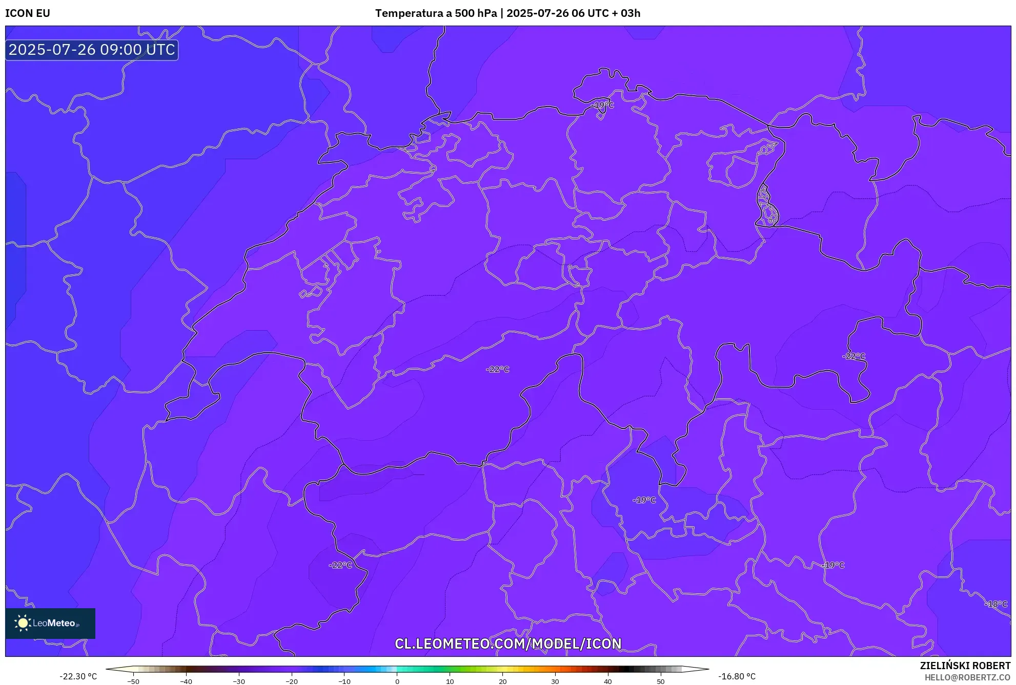 ICON model - Suiza, Temperatura a 500 hPa
