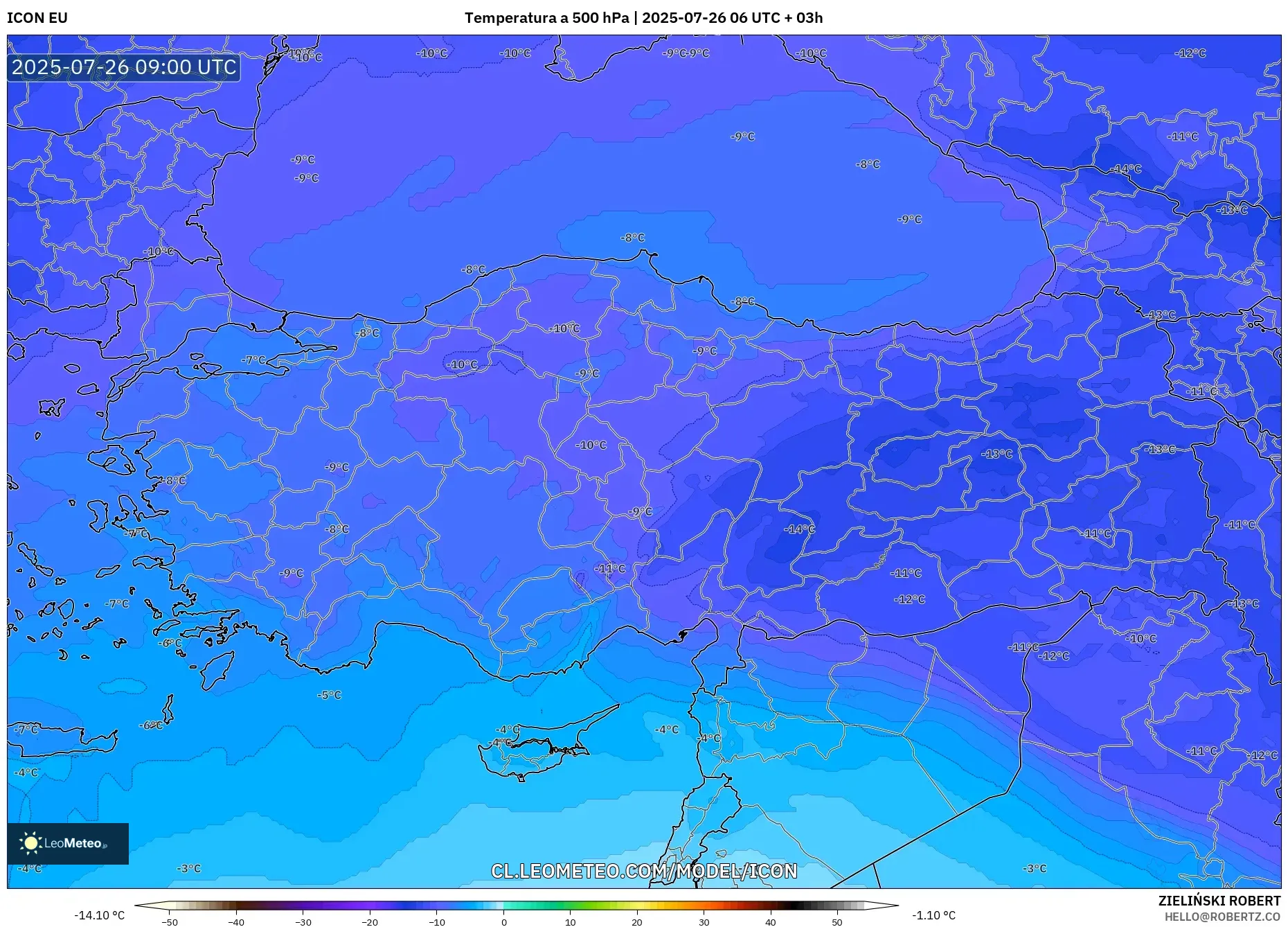 ICON model - Turquía, Temperatura a 500 hPa