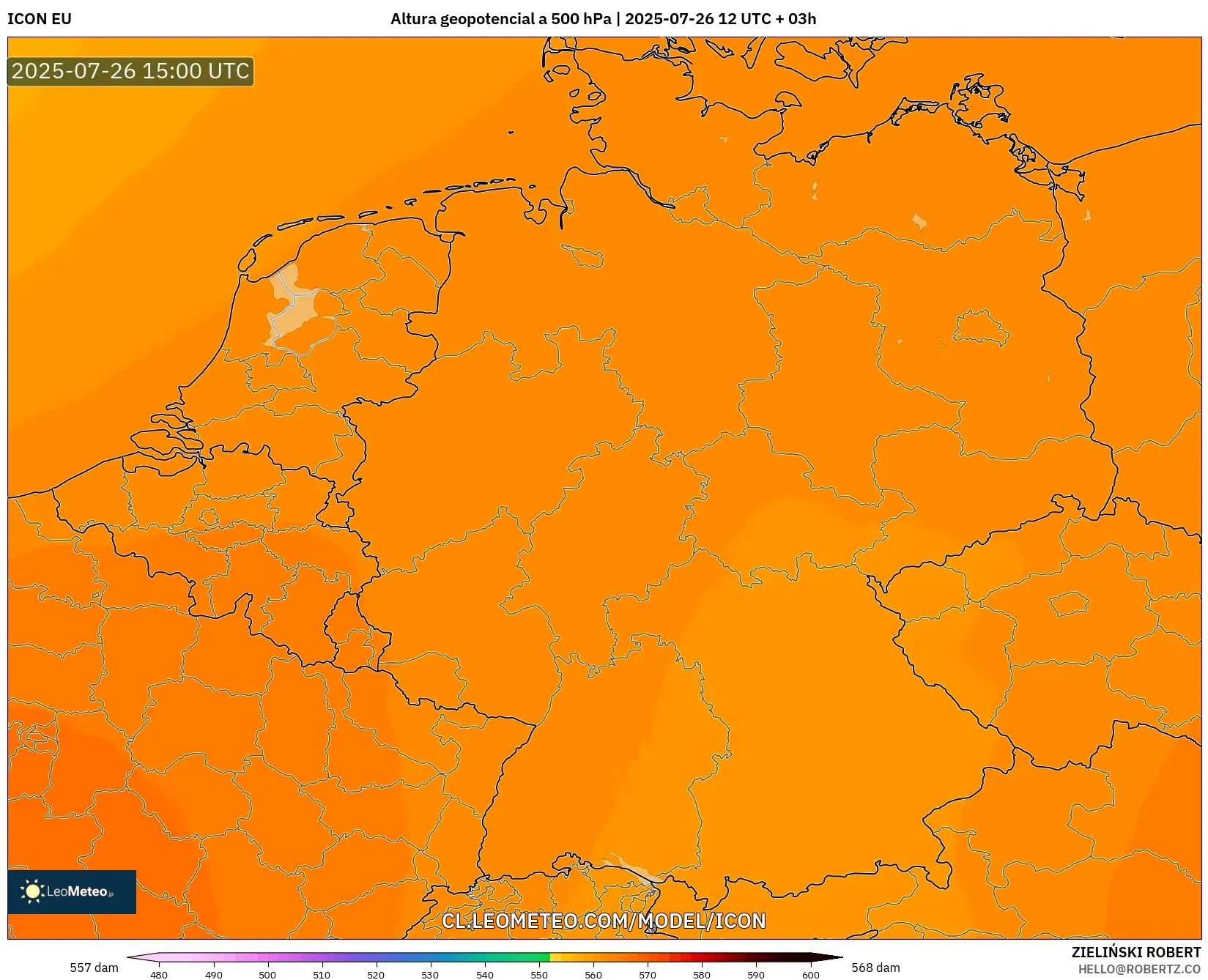 ICON model - Alemania, Altura geopotencial a 500 hPa