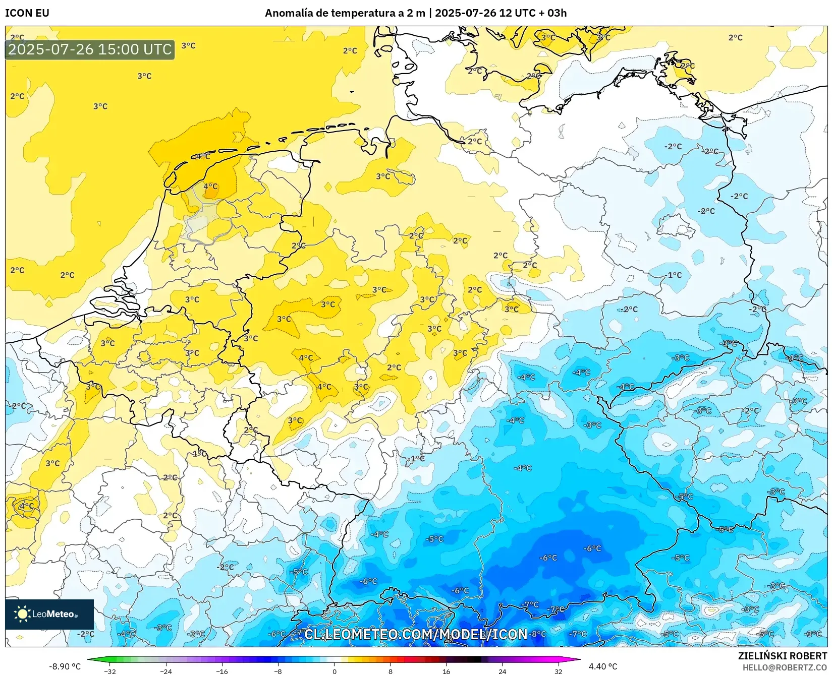 ICON model - Alemania, Anomalía de temperatura a 2 m