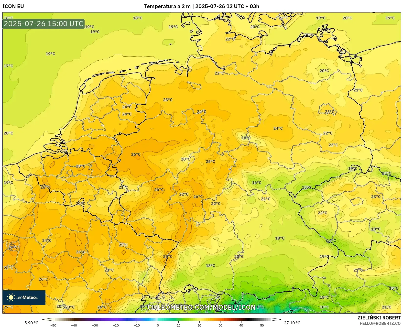 ICON model - Alemania, Temperatura a 2 m