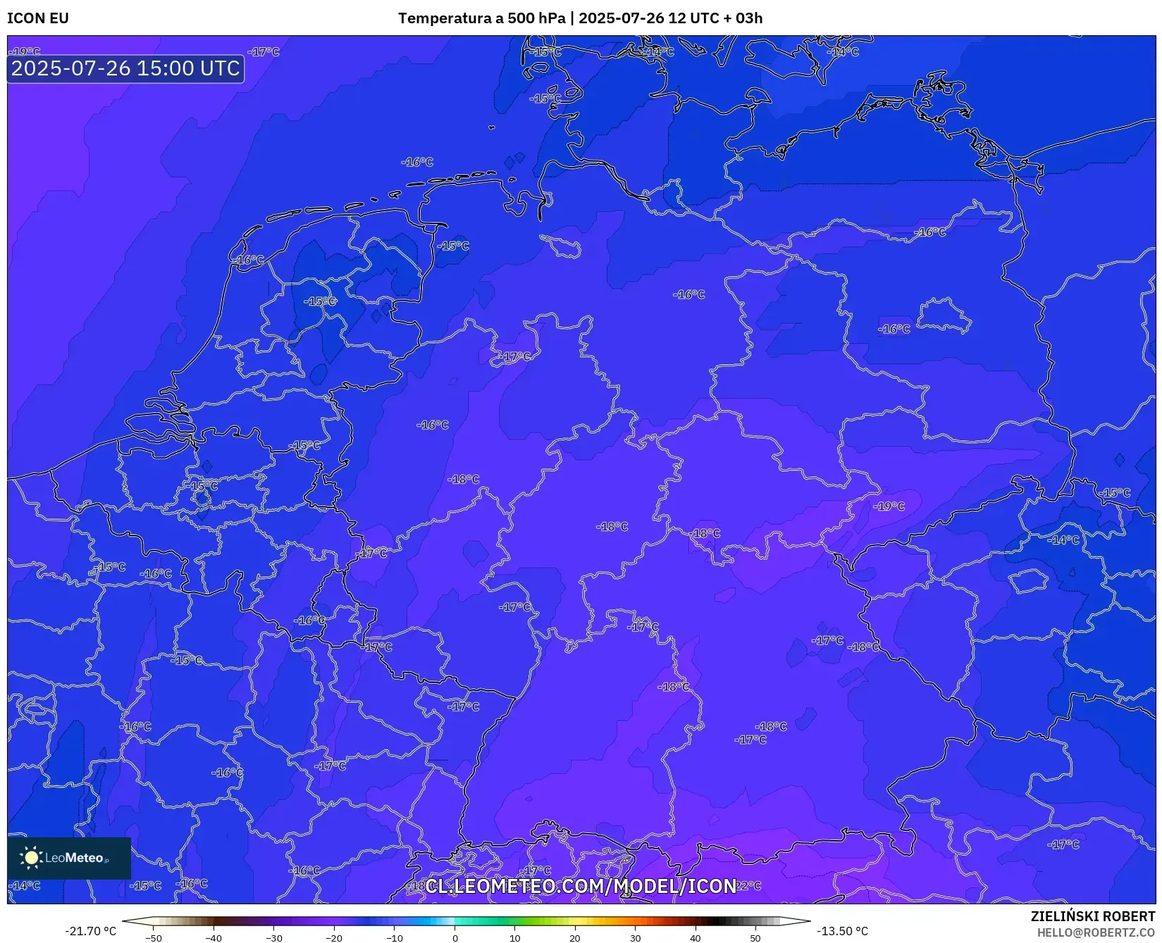 ICON model - Alemania, Temperatura a 500 hPa