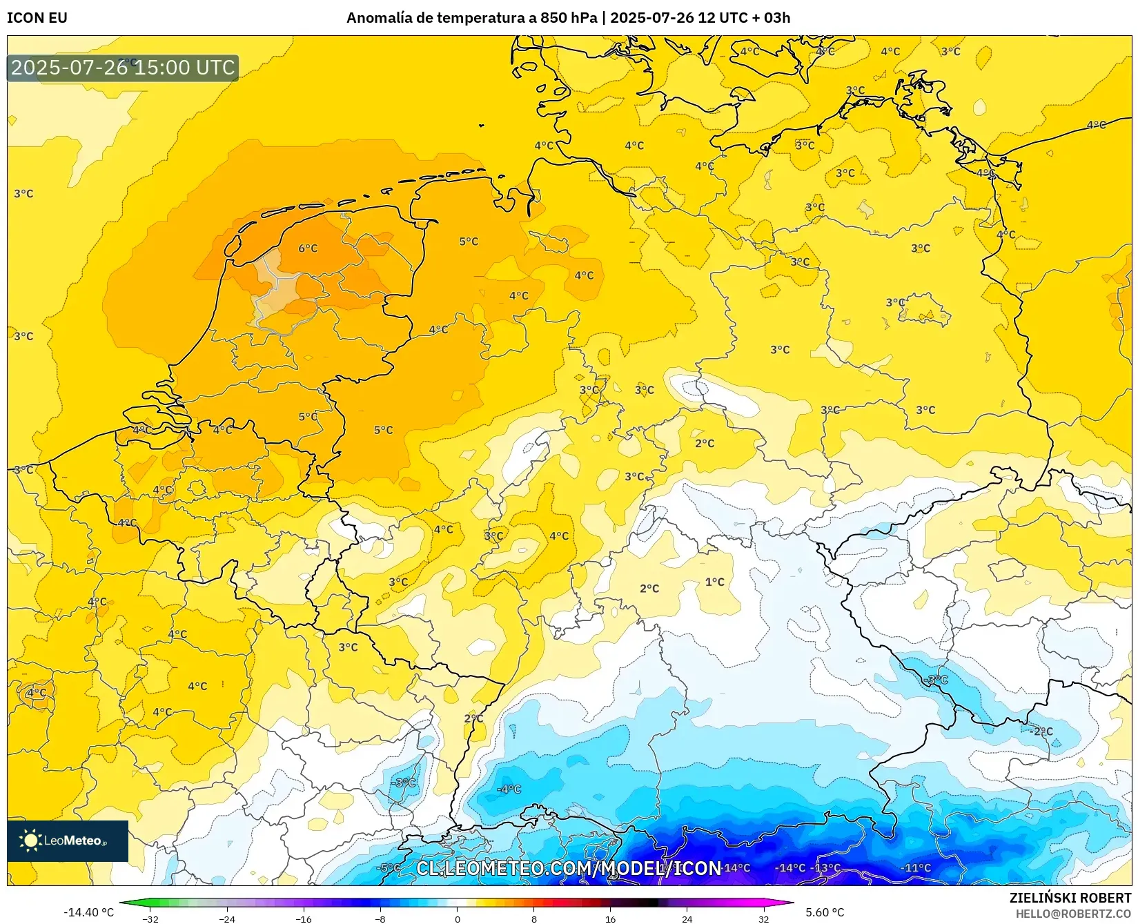 ICON model - Alemania, Anomalía de temperatura a 850 hPa
