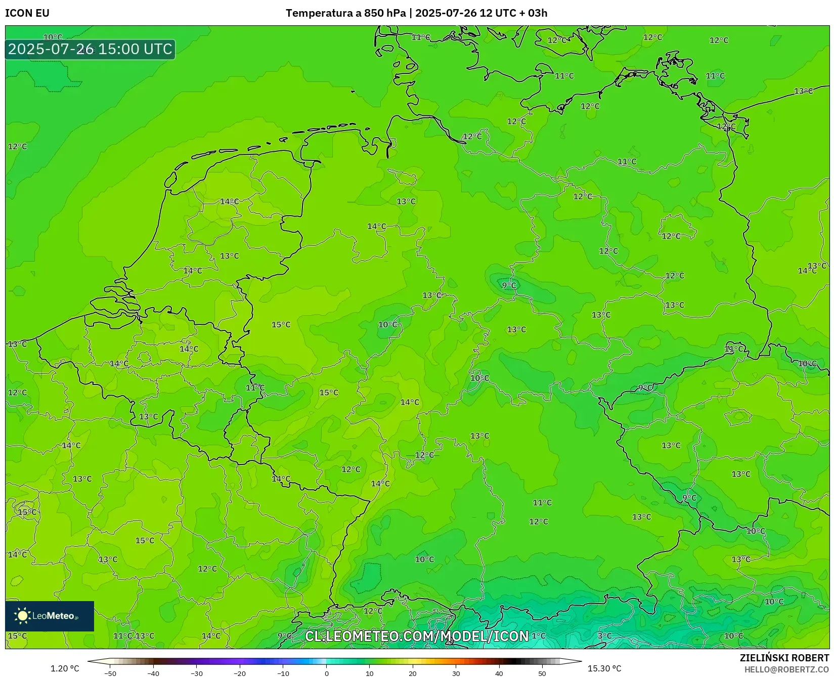 ICON model - Alemania, Temperatura a 850 hPa