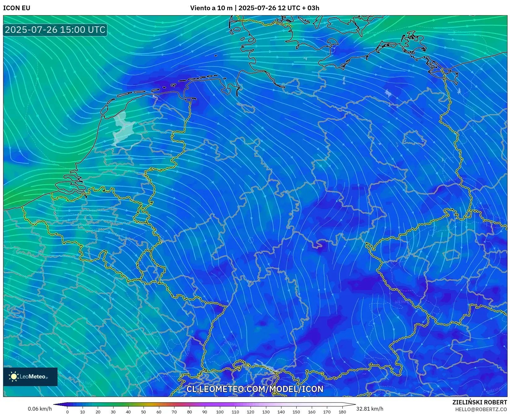 ICON model - Alemania, Viento a 10 m