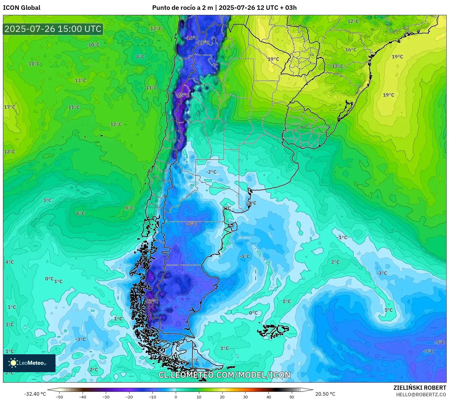ICON model - Argentina, Punto de rocío a 2 m