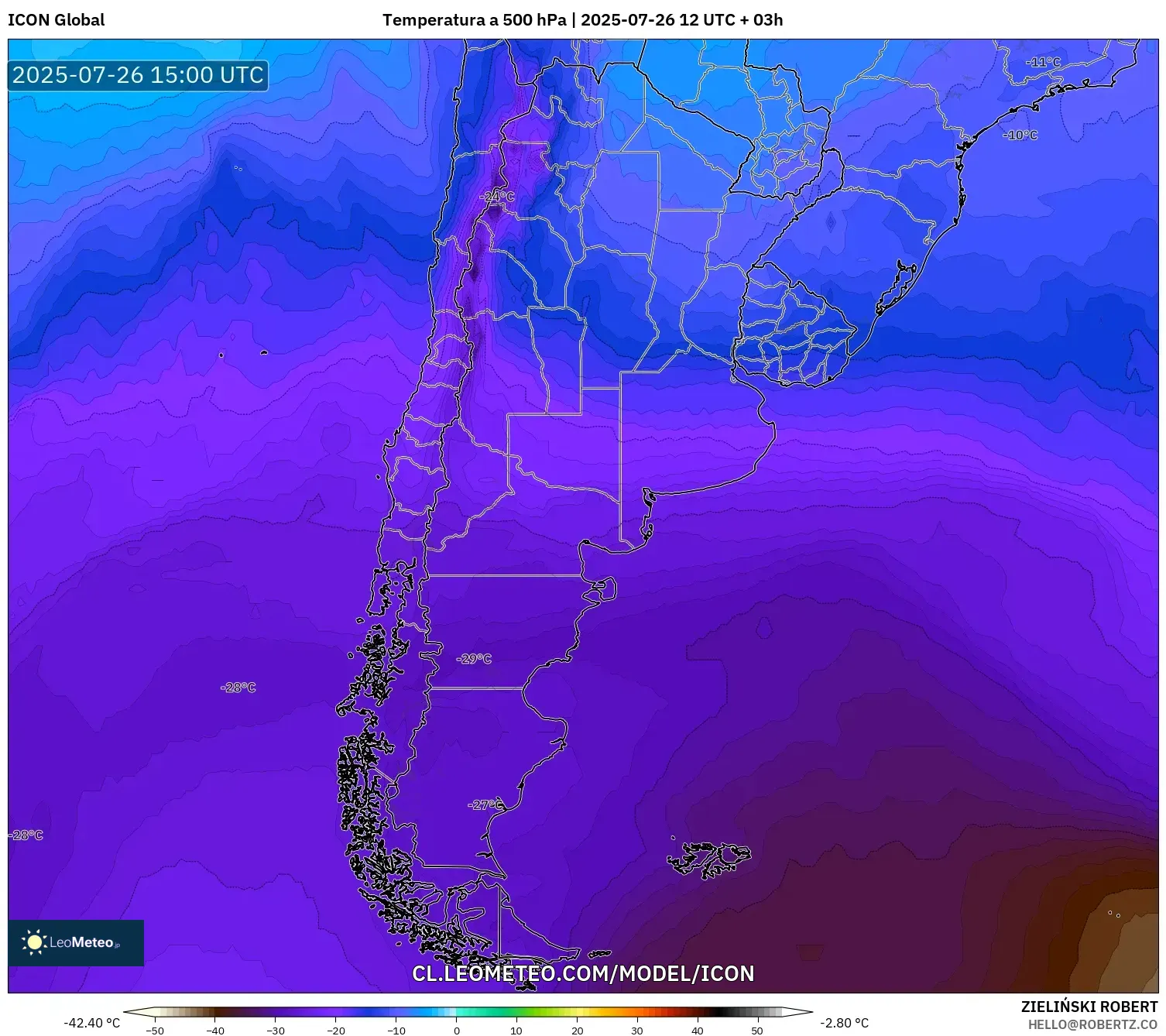 ICON model - Argentina, Temperatura a 500 hPa