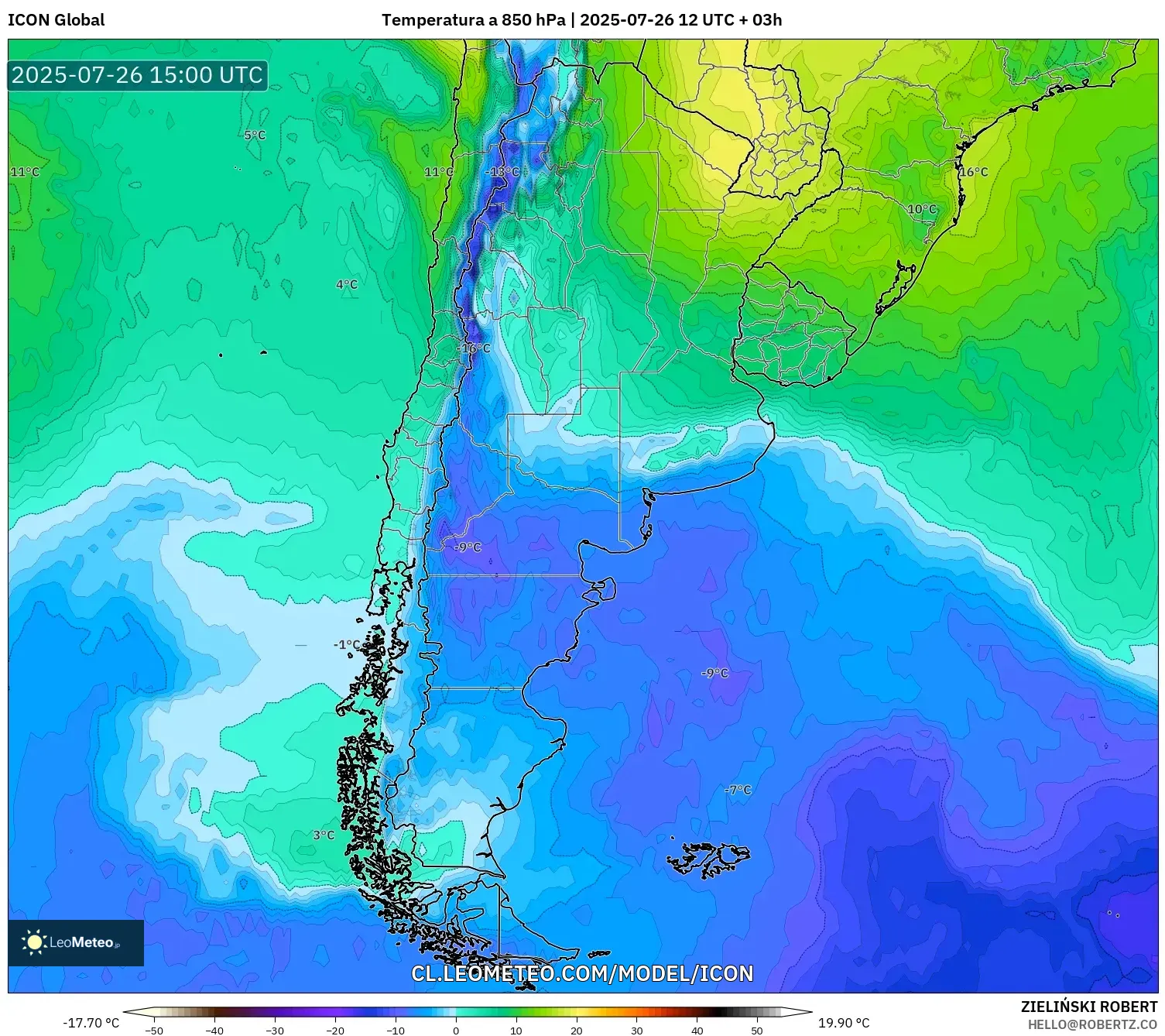 ICON model - Argentina, Temperatura a 850 hPa