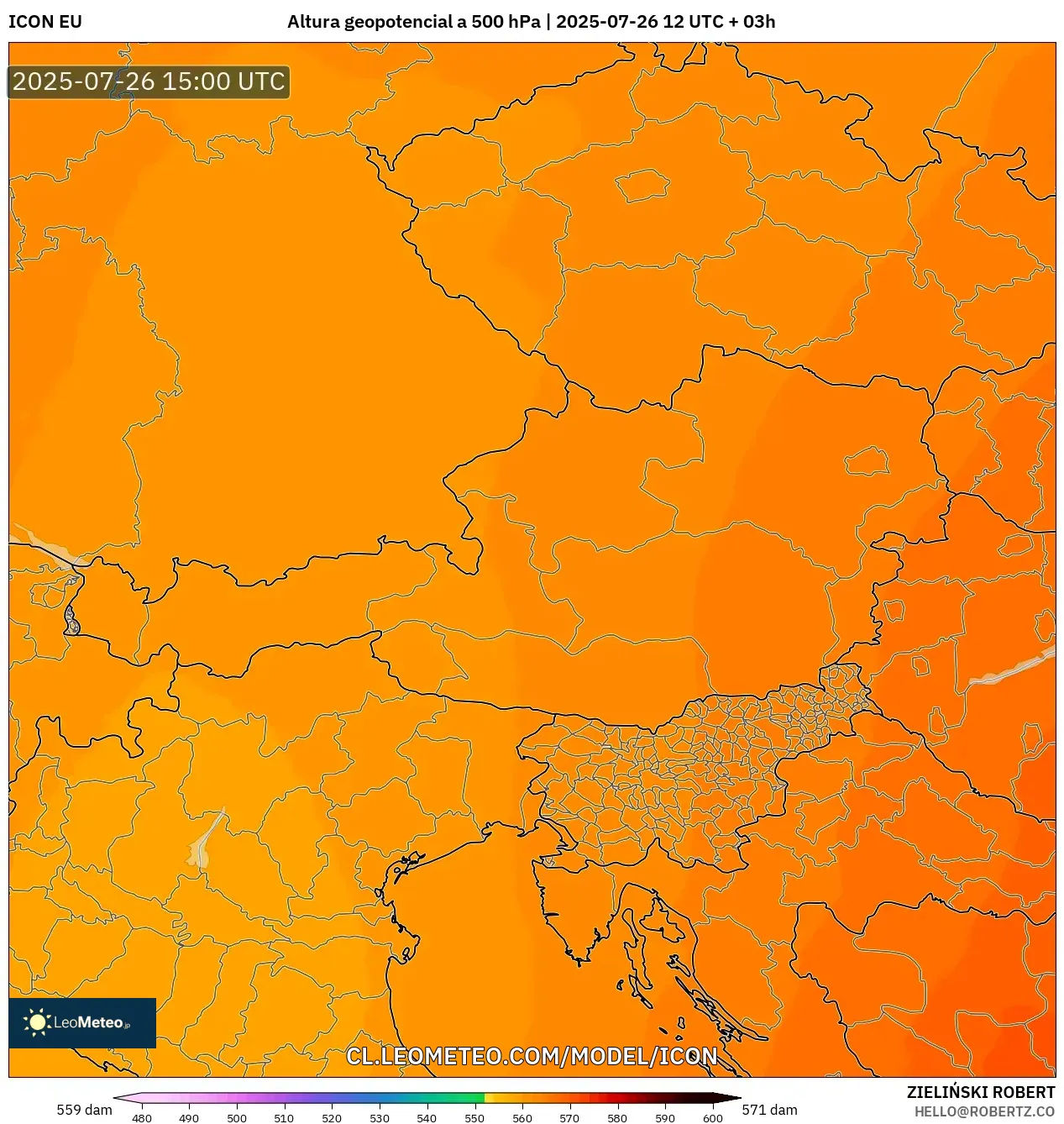 ICON model - Austria, Altura geopotencial a 500 hPa