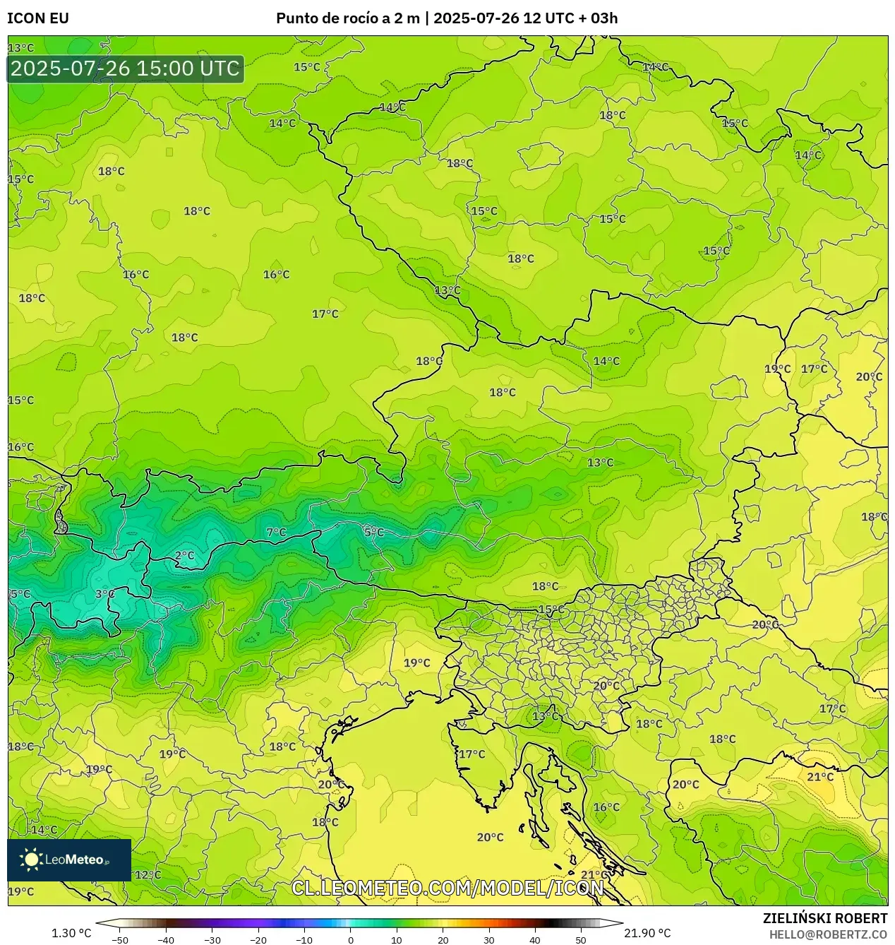 ICON model - Austria, Punto de rocío a 2 m