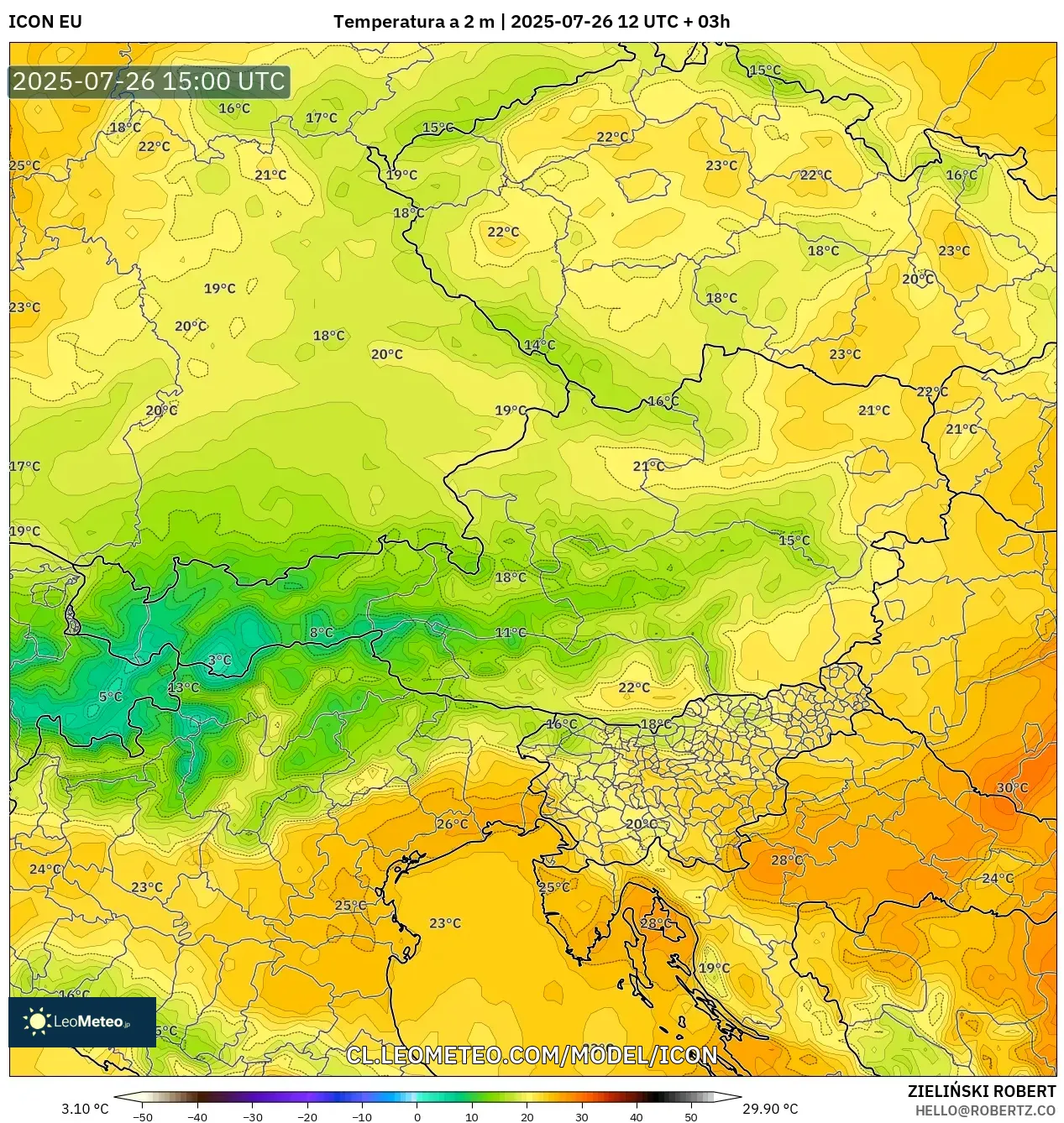 ICON model - Austria, Temperatura a 2 m