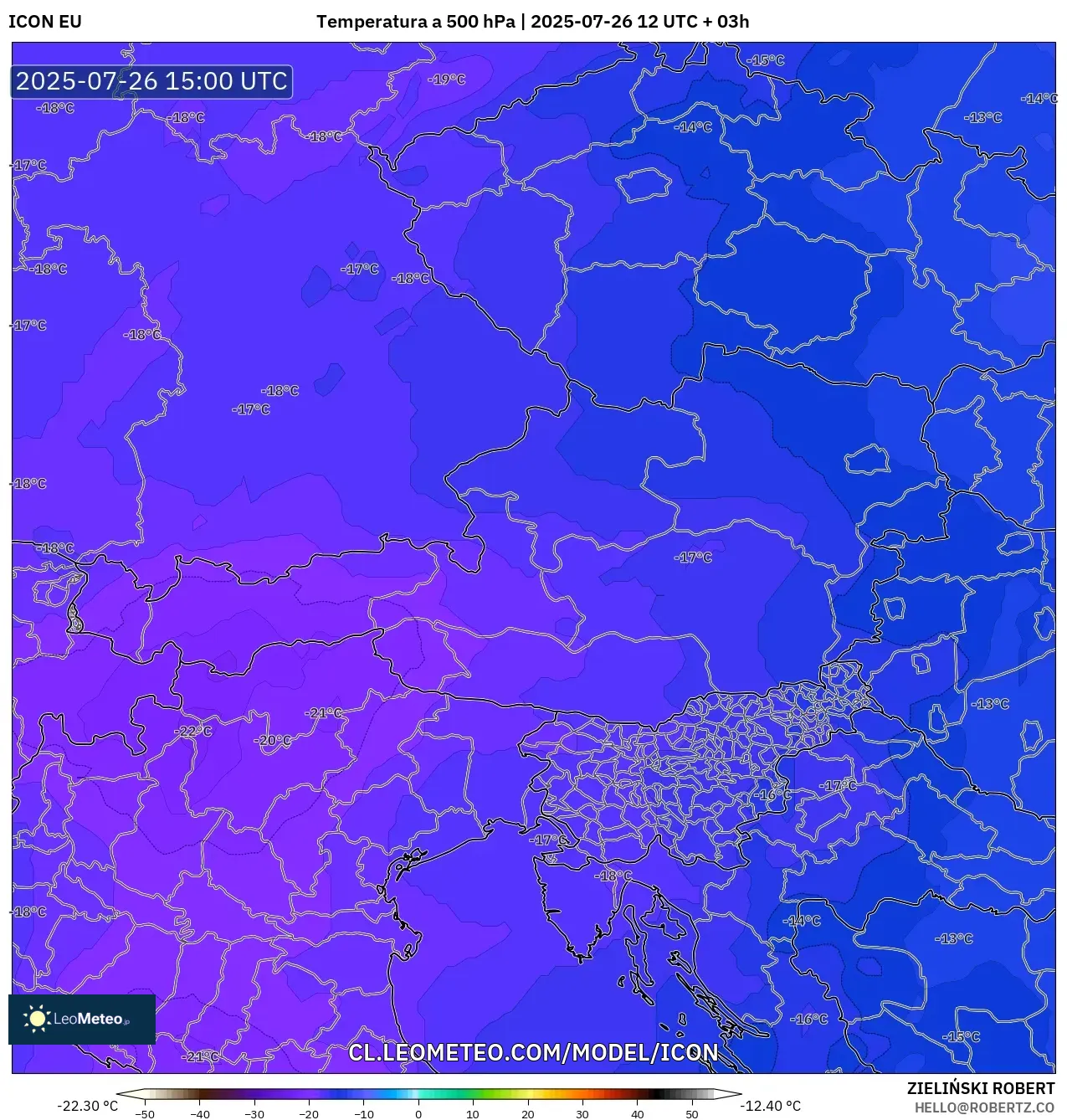 ICON model - Austria, Temperatura a 500 hPa