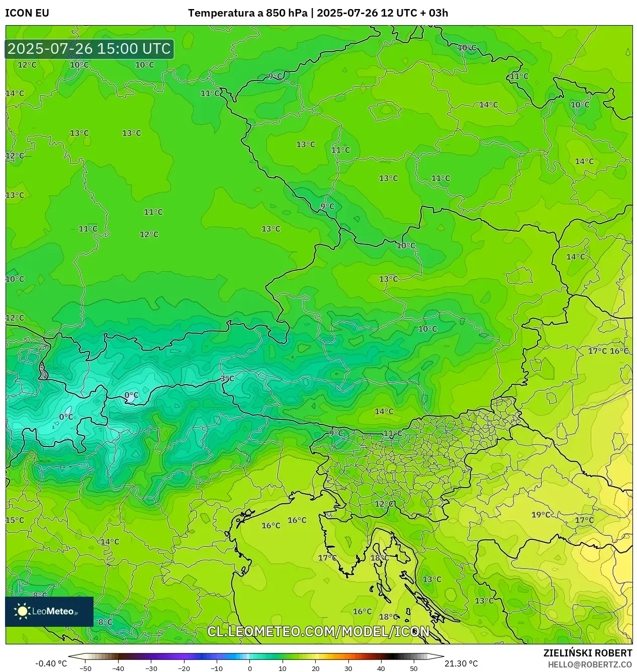 ICON model - Austria, Temperatura a 850 hPa