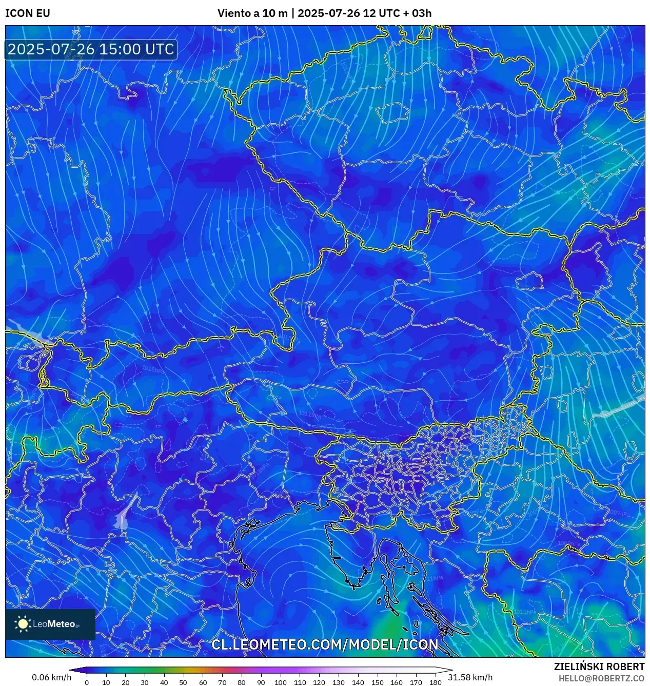 ICON model - Austria, Viento a 10 m