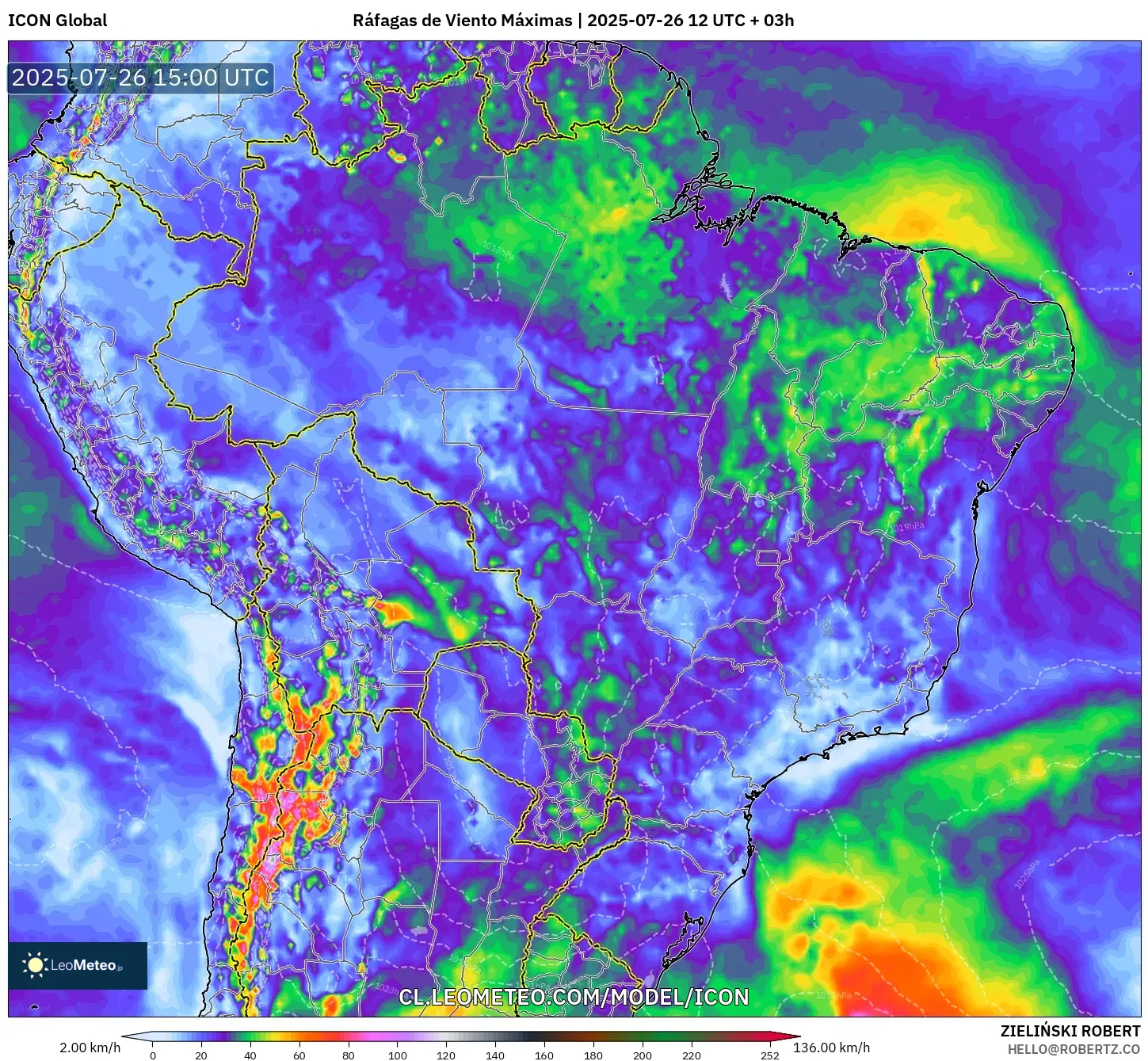 ICON model - Brasil, Ráfagas de Viento Máximas