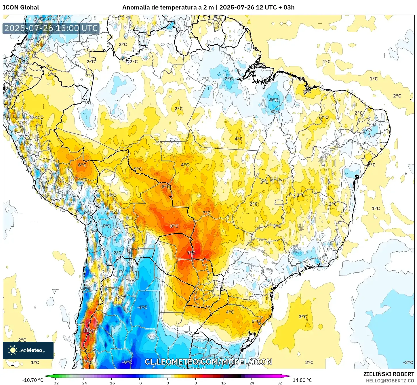 ICON model - Brasil, Anomalía de temperatura a 2 m