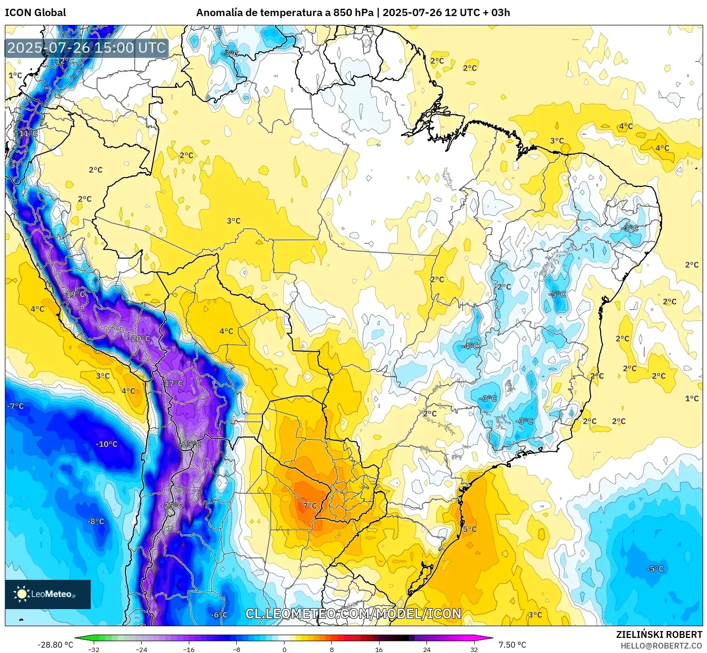 ICON model - Brasil, Anomalía de temperatura a 850 hPa