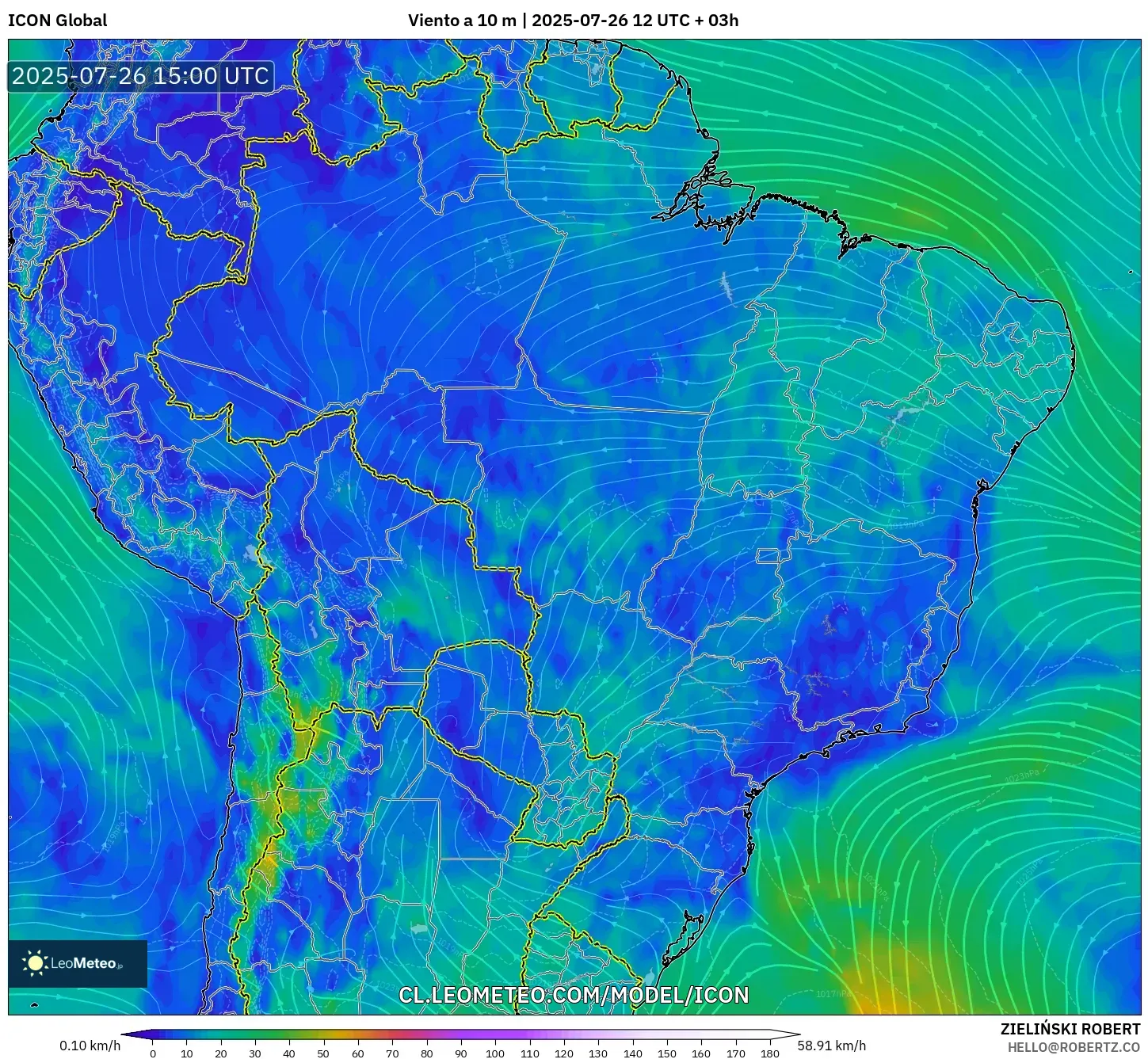 ICON model - Brasil, Viento a 10 m