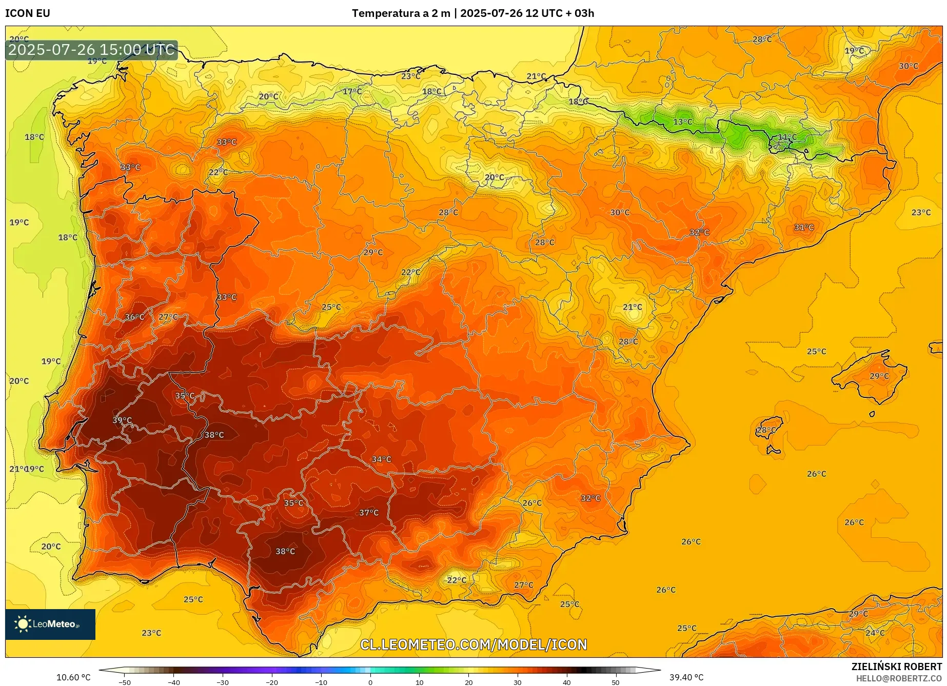 ICON model - España, Temperatura a 2 m