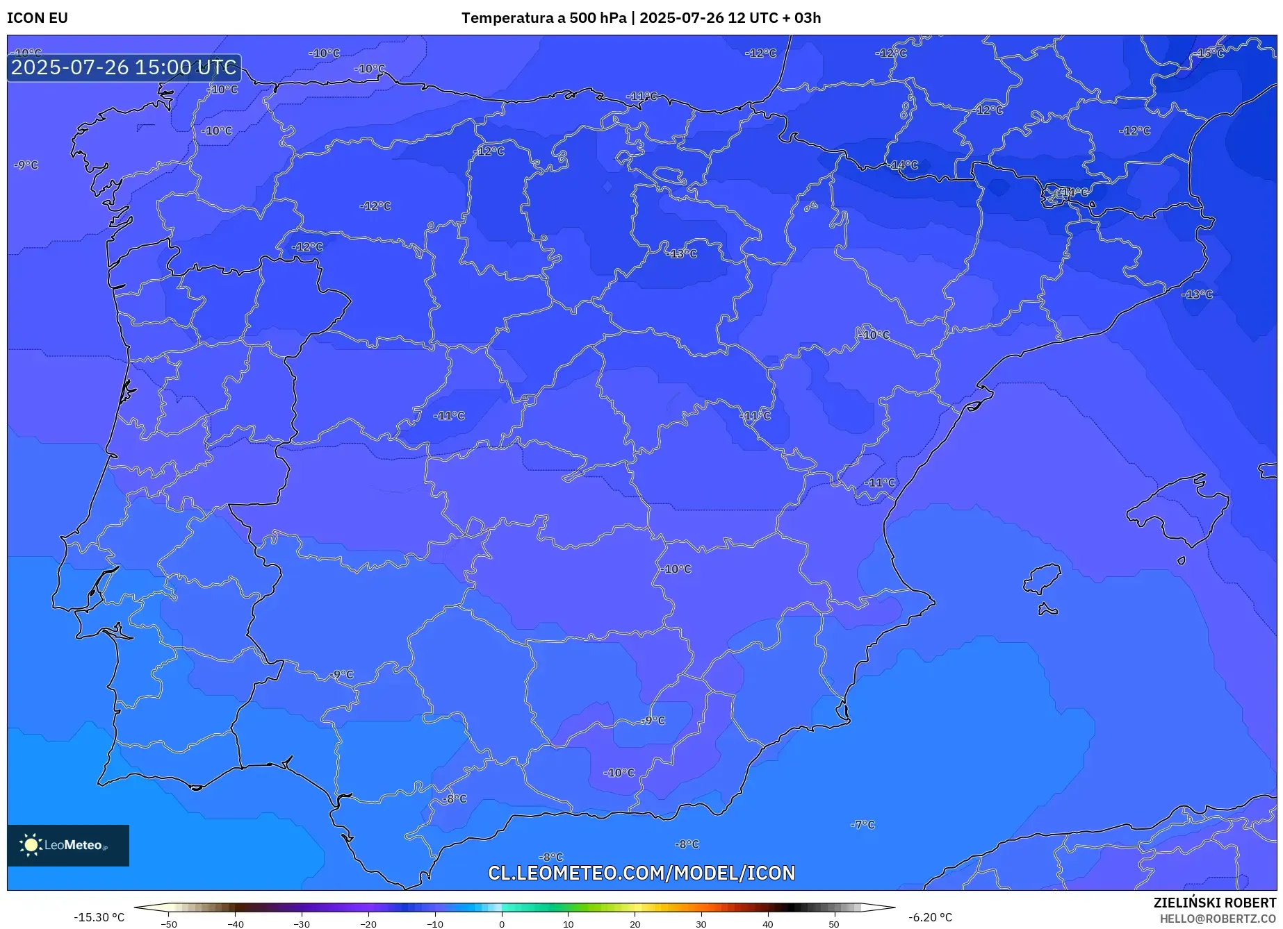 ICON model - España, Temperatura a 500 hPa