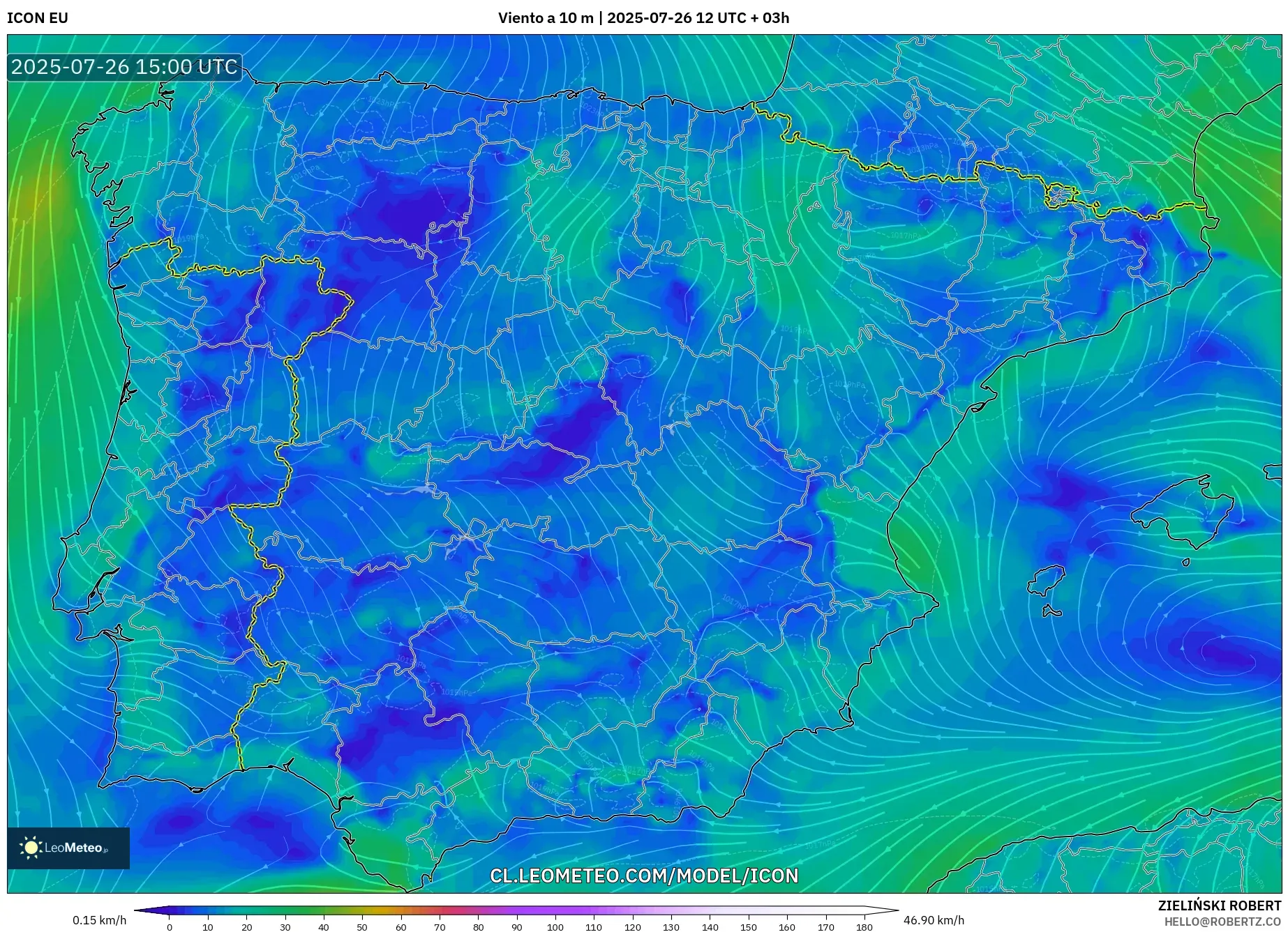 ICON model - España, Viento a 10 m