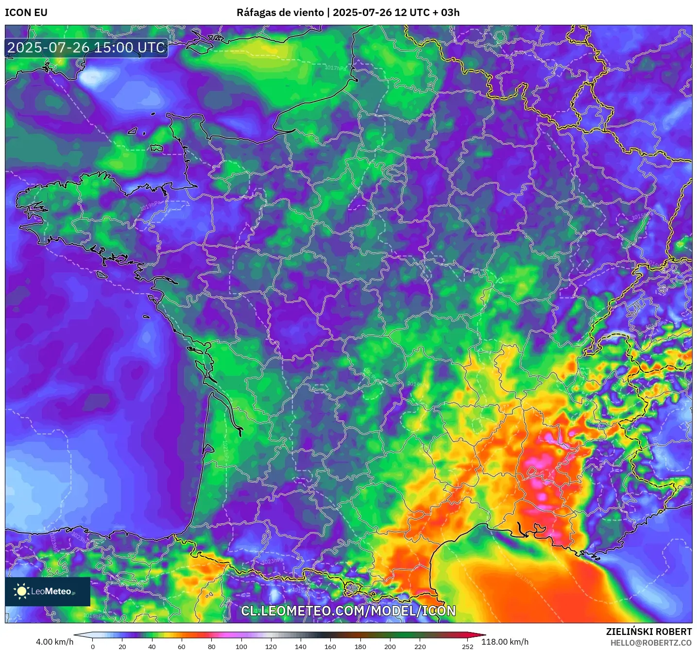 ICON model - Francia, Ráfagas de viento