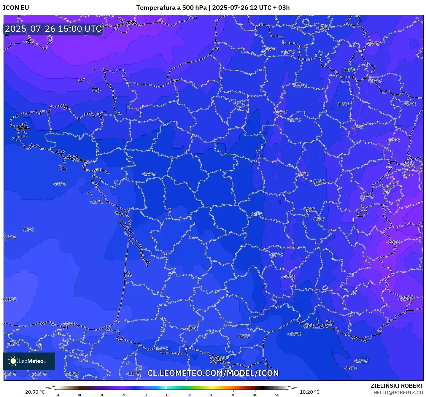 ICON model - Francia, Temperatura a 500 hPa