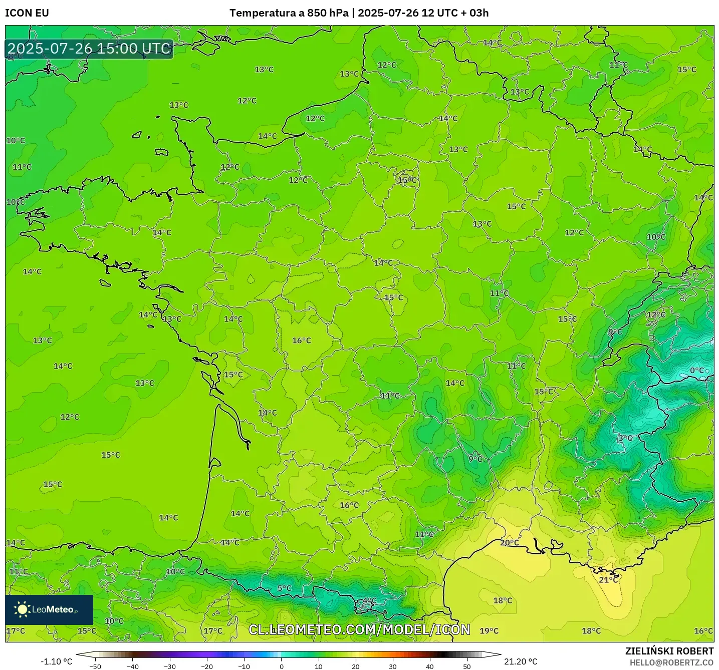 ICON model - Francia, Temperatura a 850 hPa
